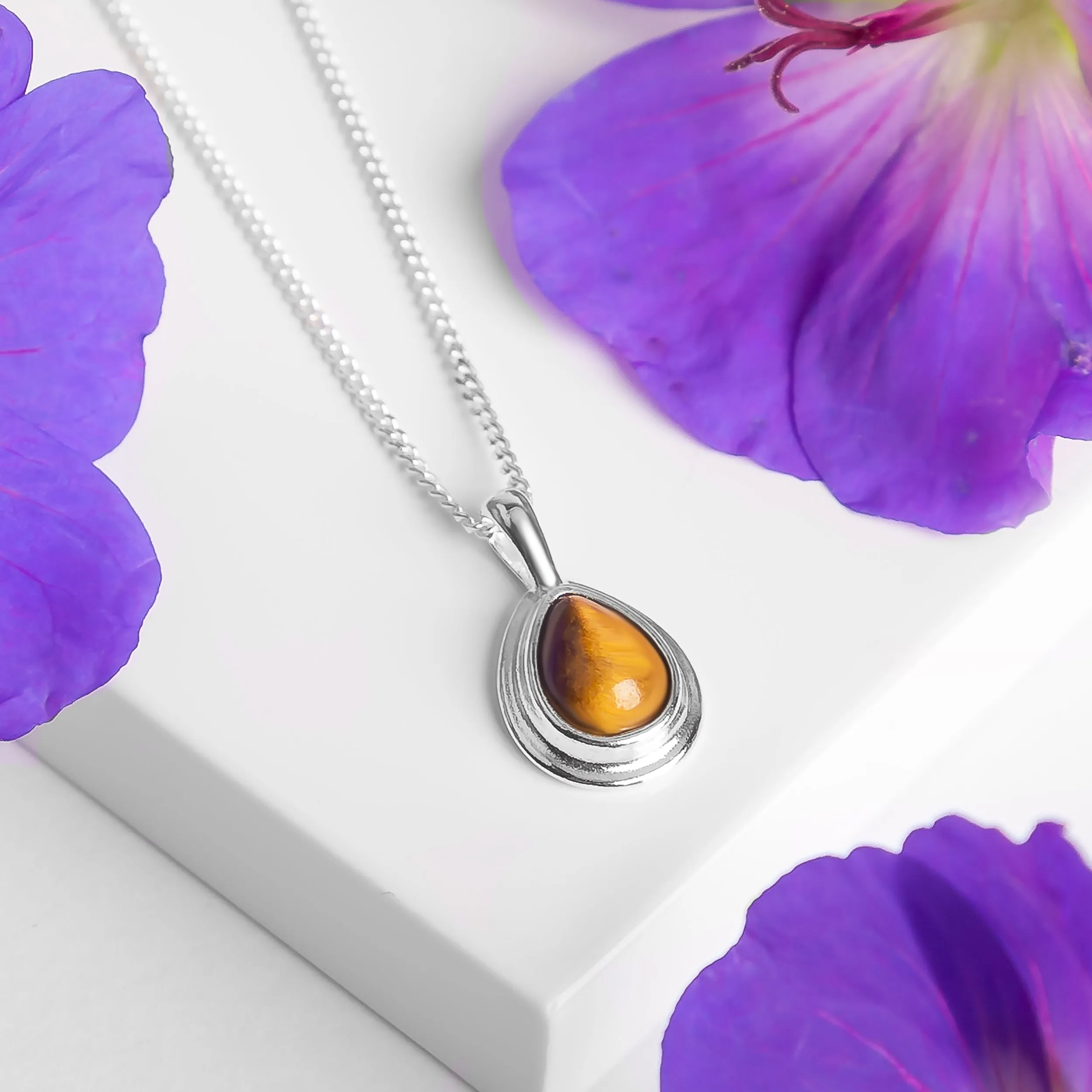 Classic Teardrop Necklace in Silver and Tiger's Eye sold by Henryka product image thumbnail 4