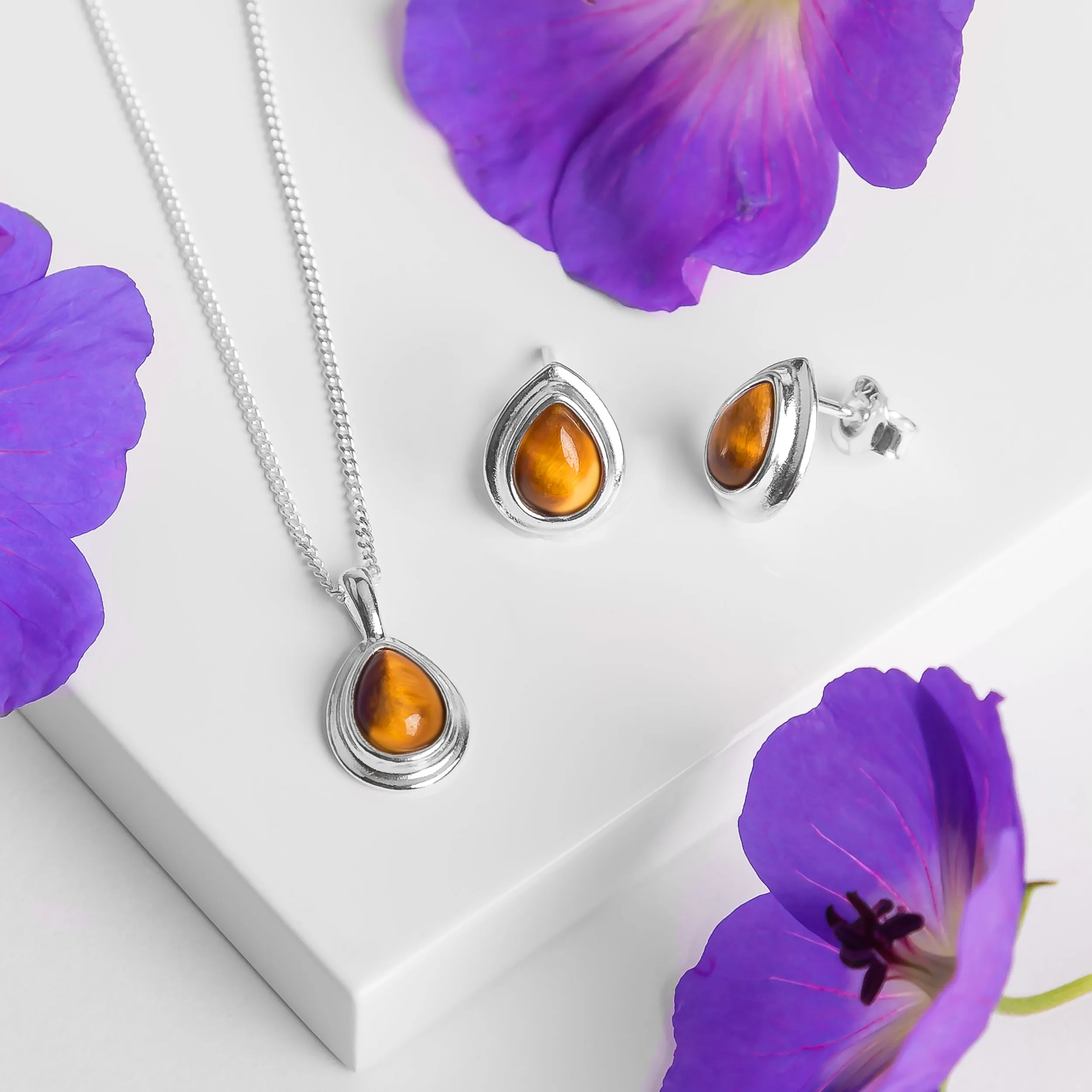 Classic Teardrop Necklace in Silver and Tiger's Eye sold by Henryka product image thumbnail 5