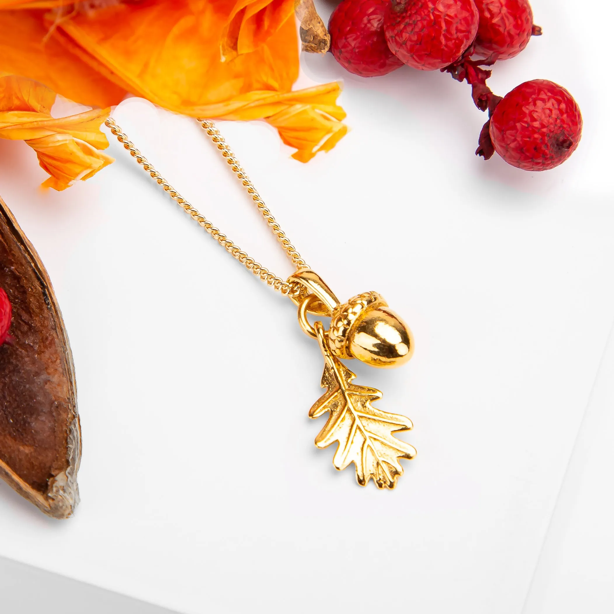 Acorn and Oak Leaf Necklace in Silver with 24ct Gold sold by Henryka product image thumbnail 4