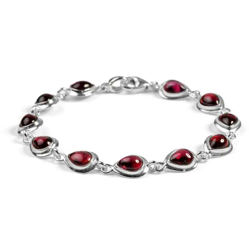 Classic Teardrop Link Bracelet in Silver and Garnet sold by Henryka