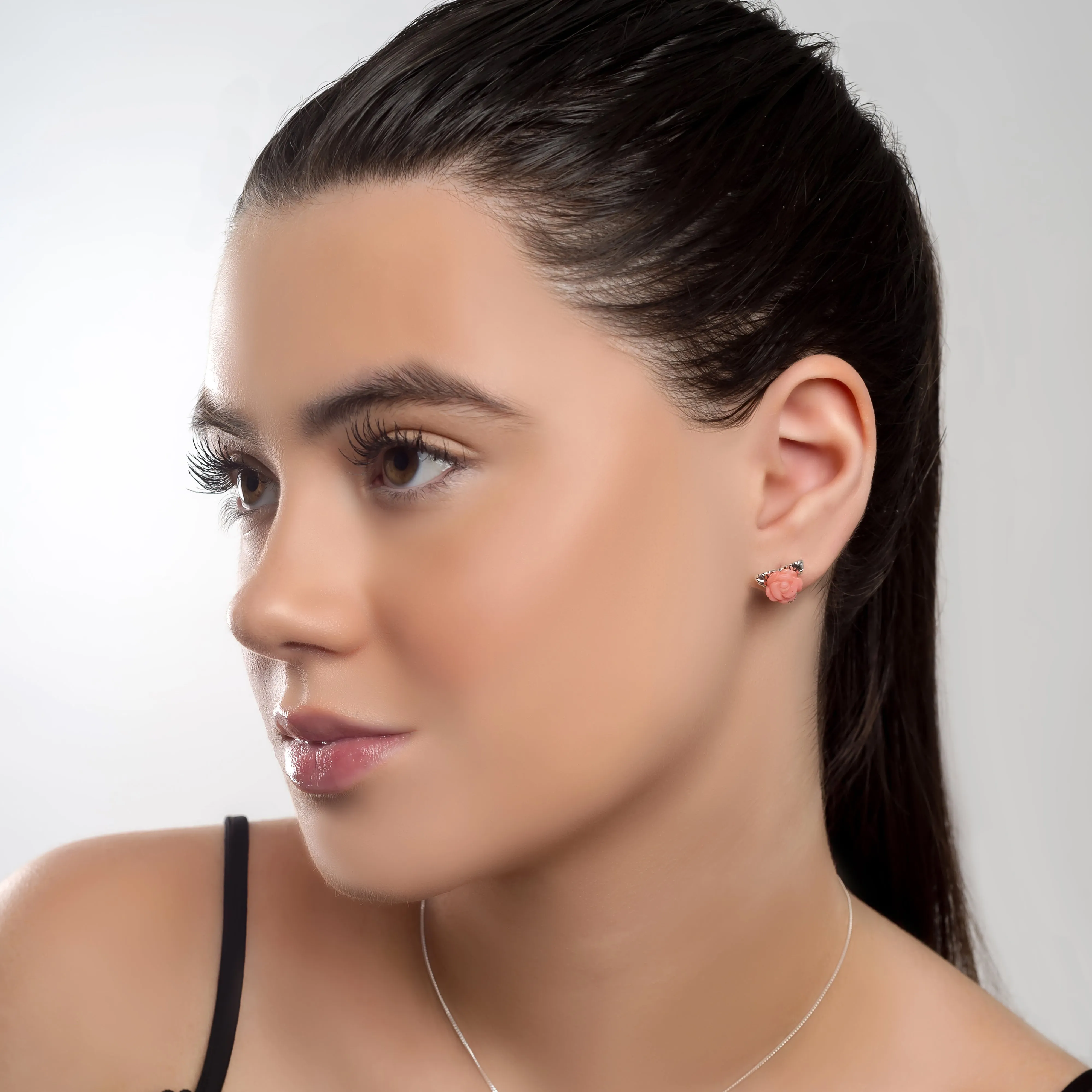 Rose Stud Earrings in Silver and Coral sold by Henryka product image thumbnail 3