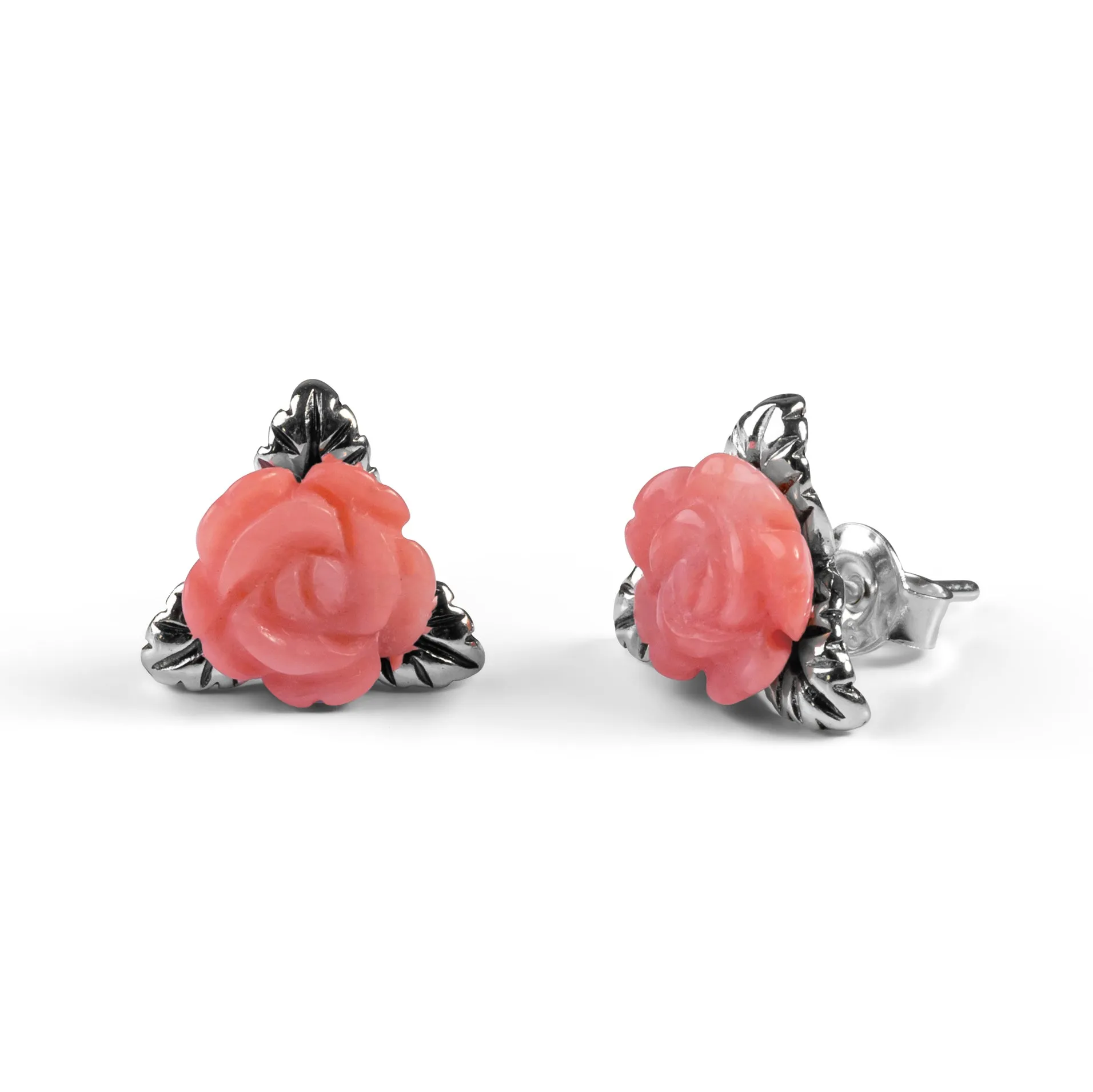 Rose Stud Earrings in Silver and Coral sold by Henryka product image thumbnail 4