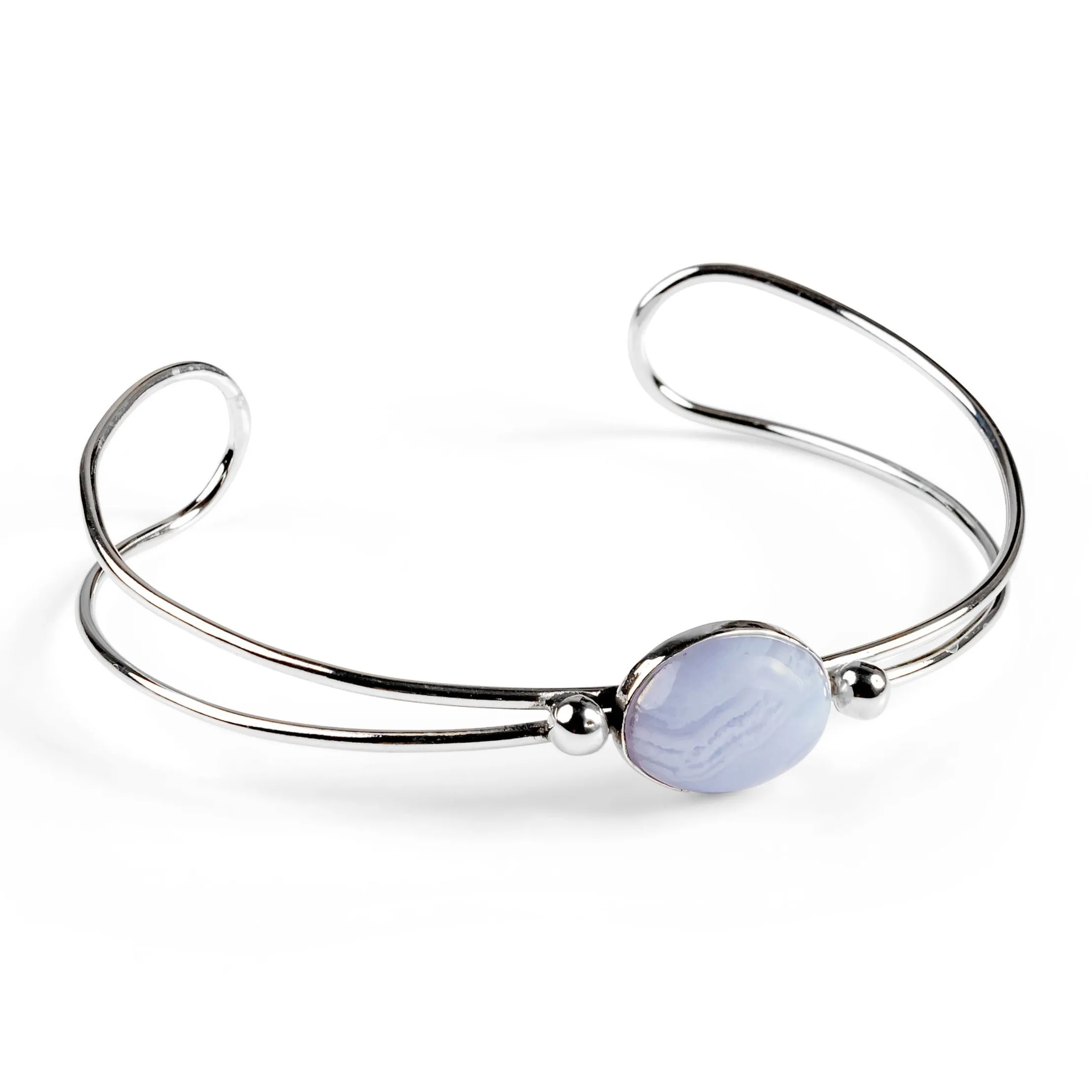 Oval Bangle in Silver and Blue Lace Agate sold by Henryka