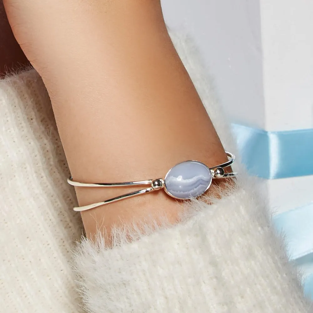 Oval Bangle in Silver and Blue Lace Agate sold by Henryka product image thumbnail 2