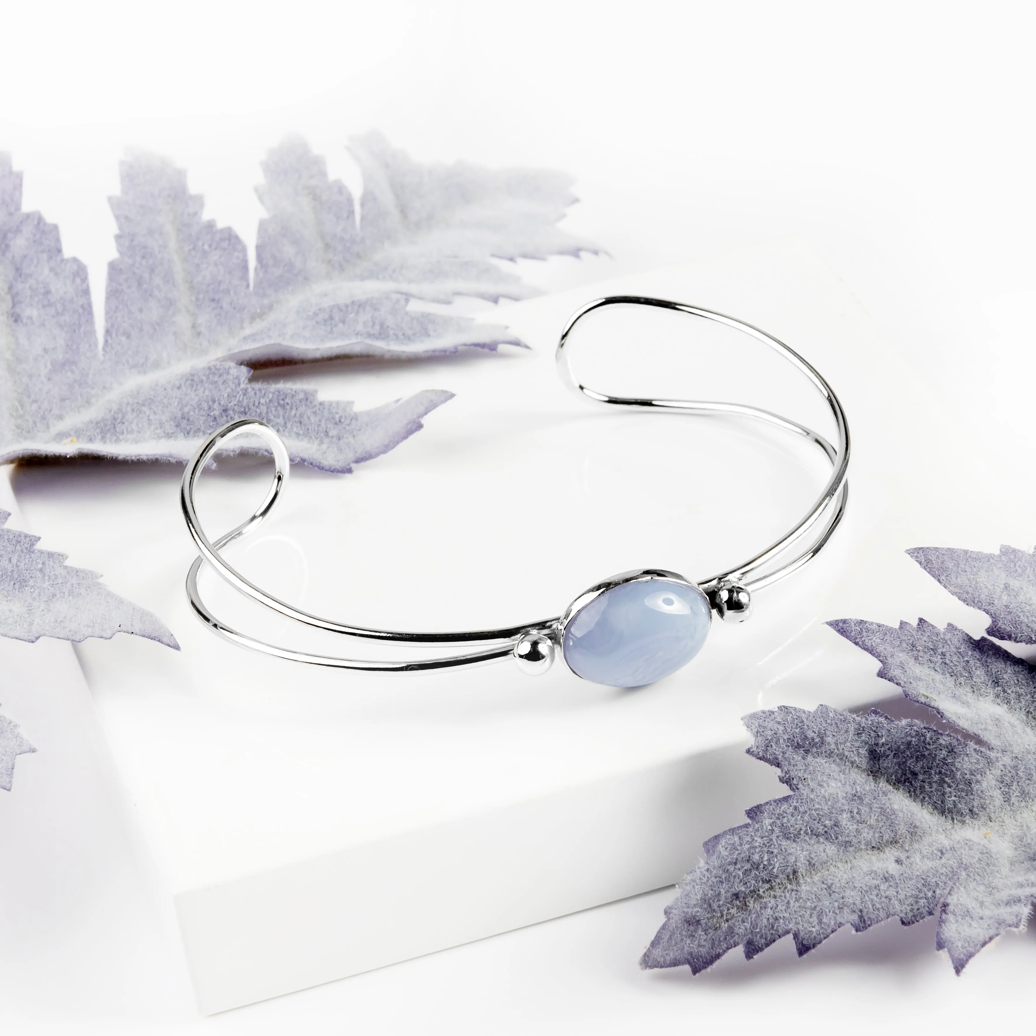 Oval Bangle in Silver and Blue Lace Agate sold by Henryka product image thumbnail 3