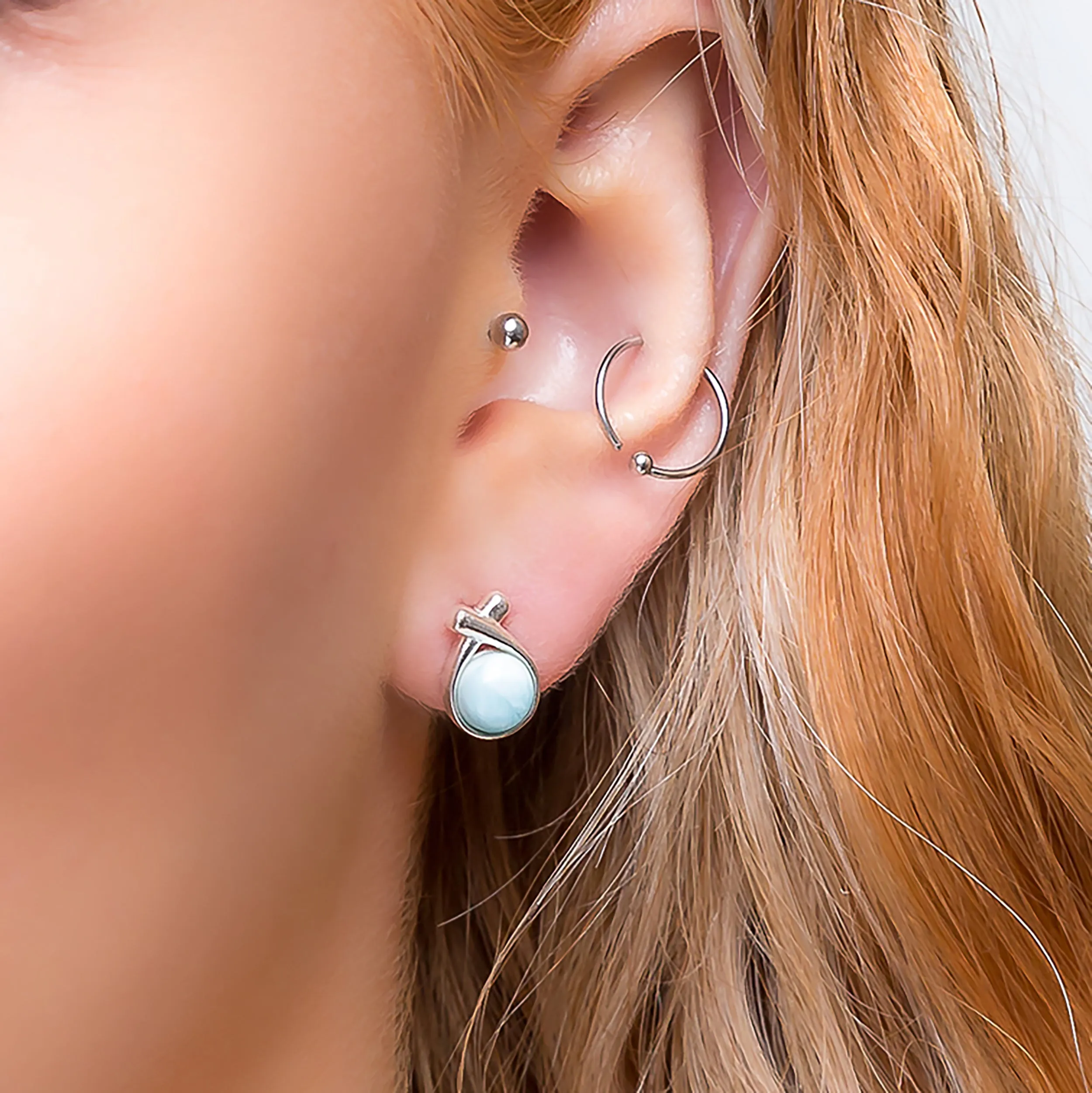 Sealed With A Kiss Stud Earrings in Silver and Larimar sold by Henryka product image thumbnail 2