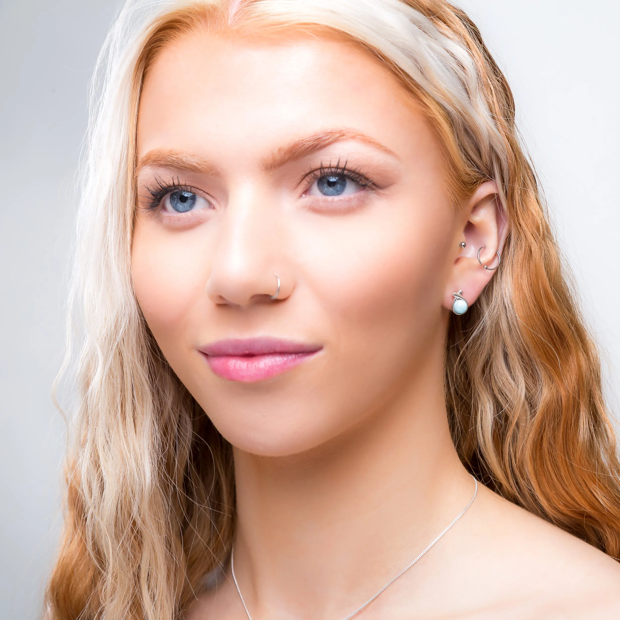 Sealed With A Kiss Stud Earrings in Silver and Larimar sold by Henryka product image thumbnail 3