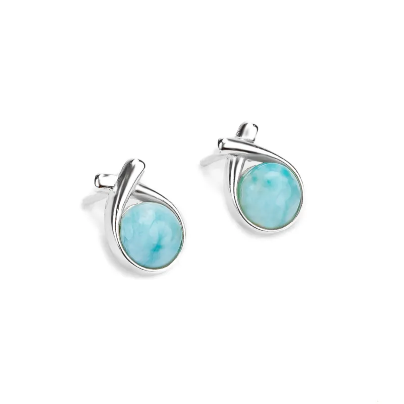 Sealed With A Kiss Stud Earrings in Silver and Larimar sold by Henryka