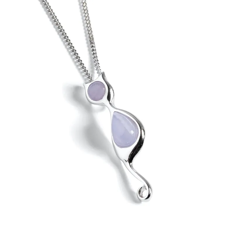 Siamese Blue Cat Necklace in Silver and Blue Lace Agate sold by Henryka