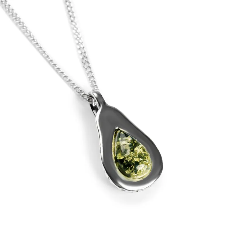 Avocado Necklace in Silver and Green Amber sold by Henryka