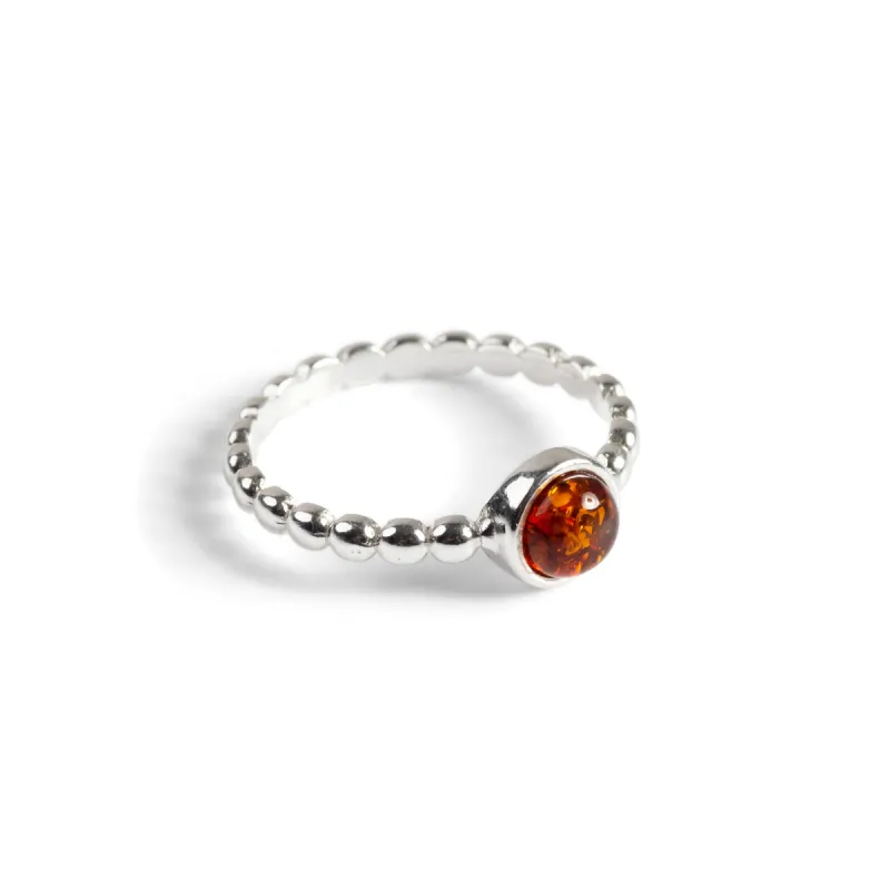 Round Charm Bead Ring in Silver and Amber sold by Henryka