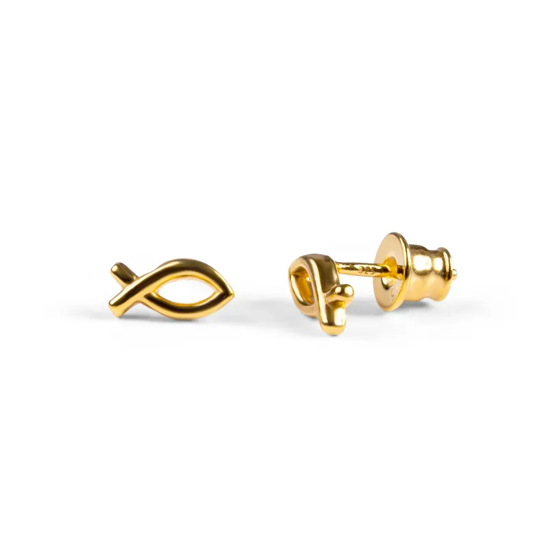 Ichthys Fish Stud Earrings in Silver with 24ct Gold sold by Henryka