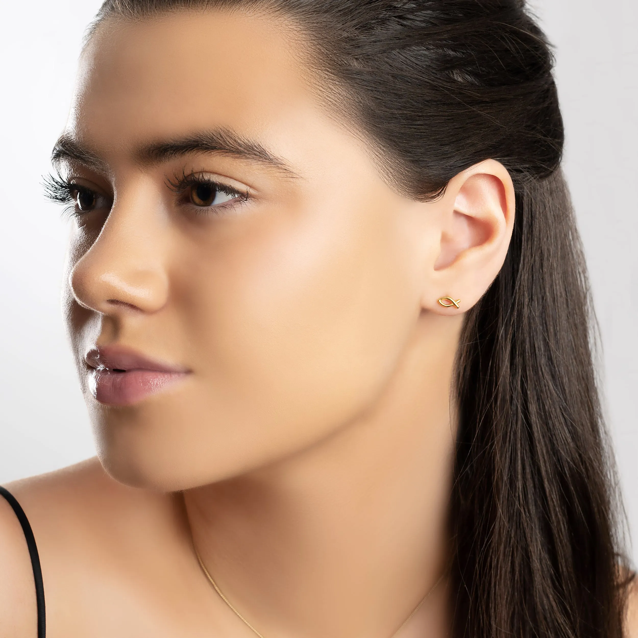 Ichthys Fish Stud Earrings in Silver with 24ct Gold sold by Henryka product image thumbnail 3