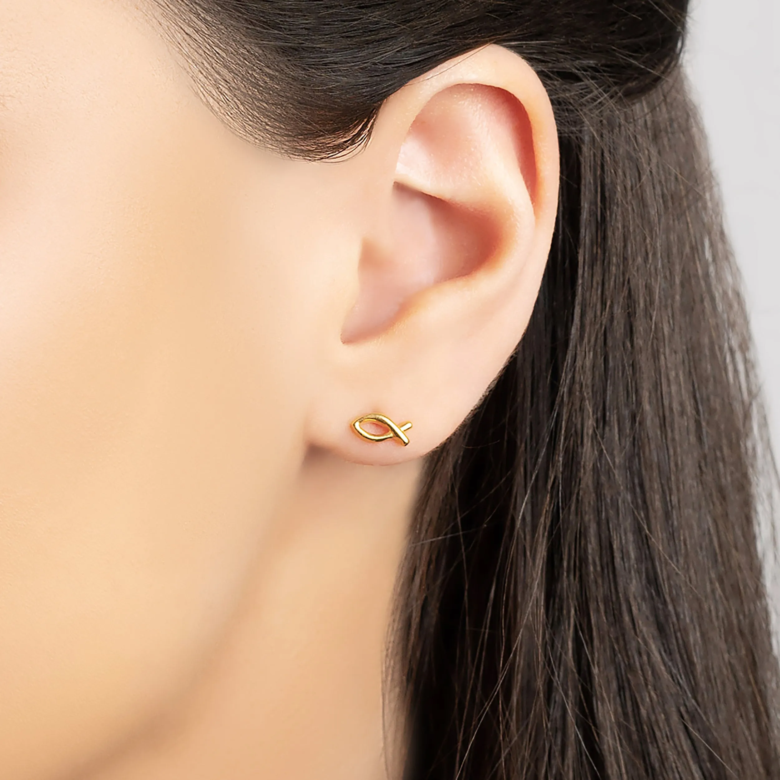 Ichthys Fish Stud Earrings in Silver with 24ct Gold sold by Henryka product image thumbnail 2