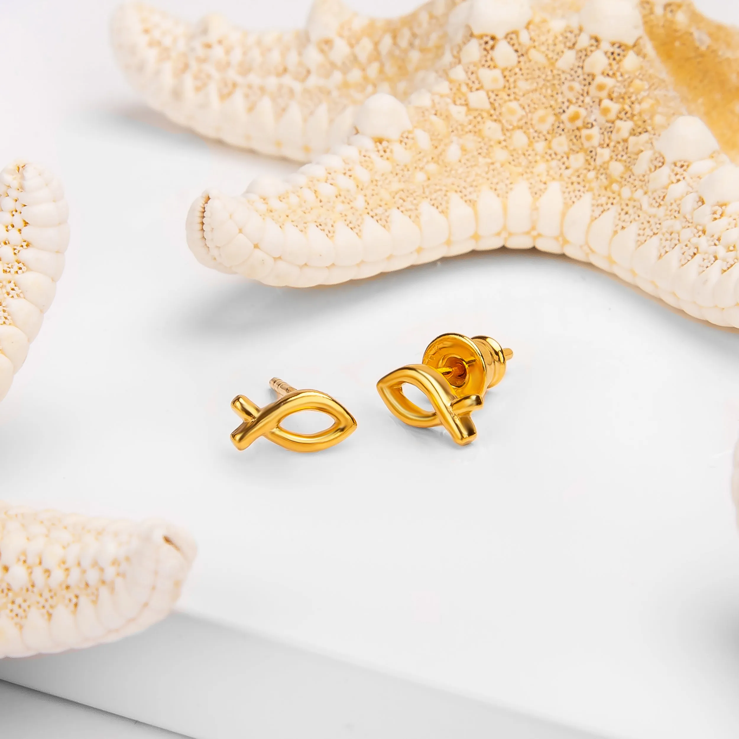 Ichthys Fish Stud Earrings in Silver with 24ct Gold sold by Henryka product image thumbnail 4