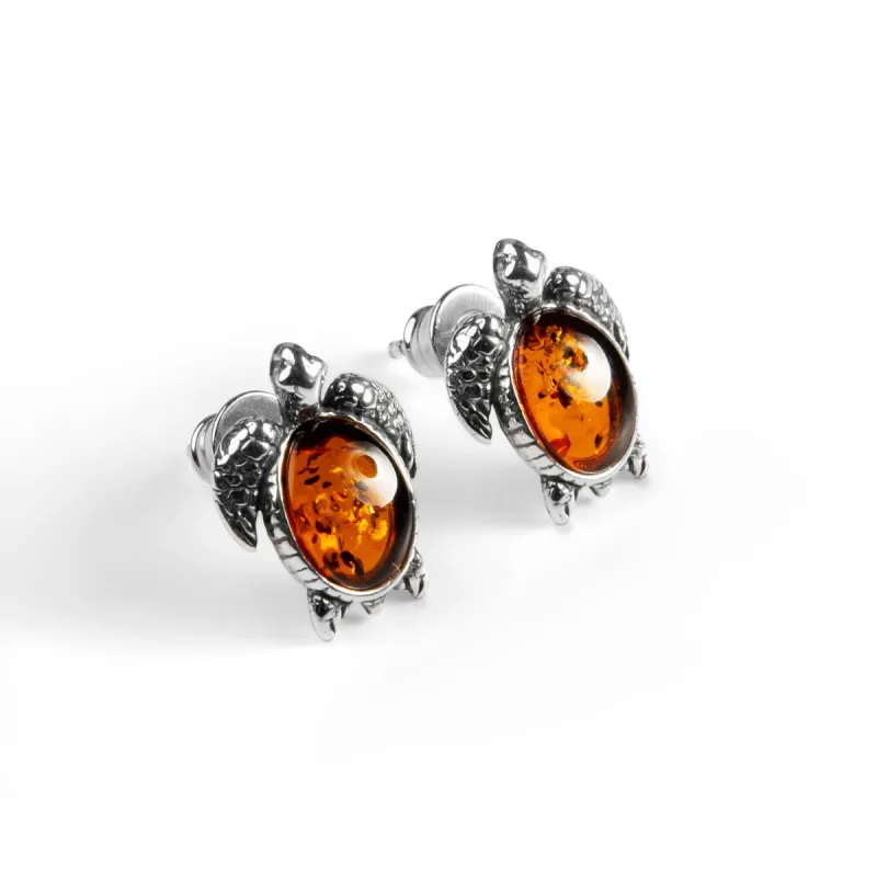 Turtle Stud Earrings in Silver & Amber sold by Henryka