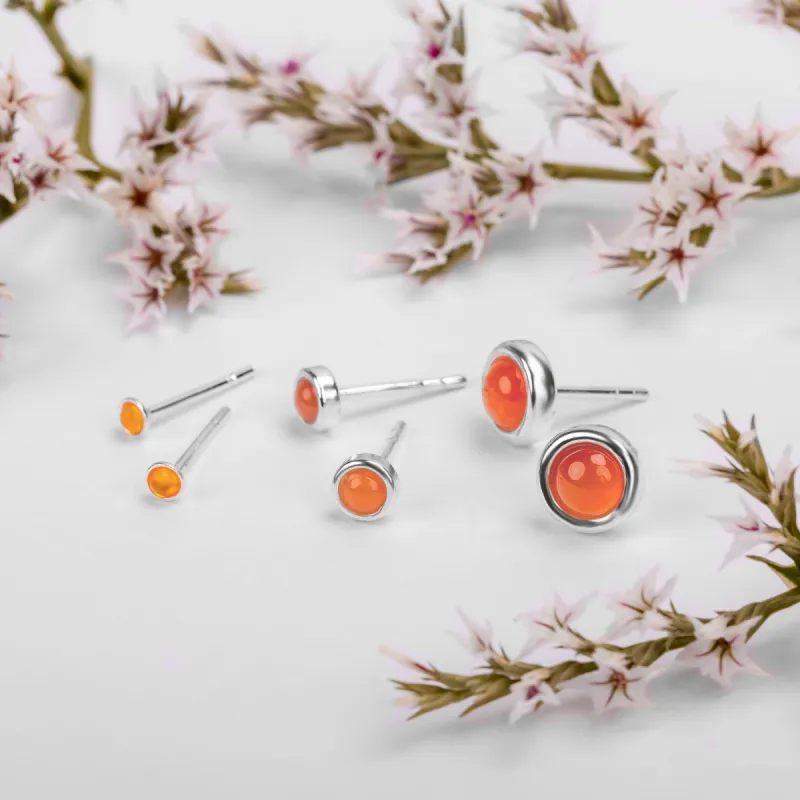Silver & Carnelian Round Stud Earrings Set of 3 sold by Henryka