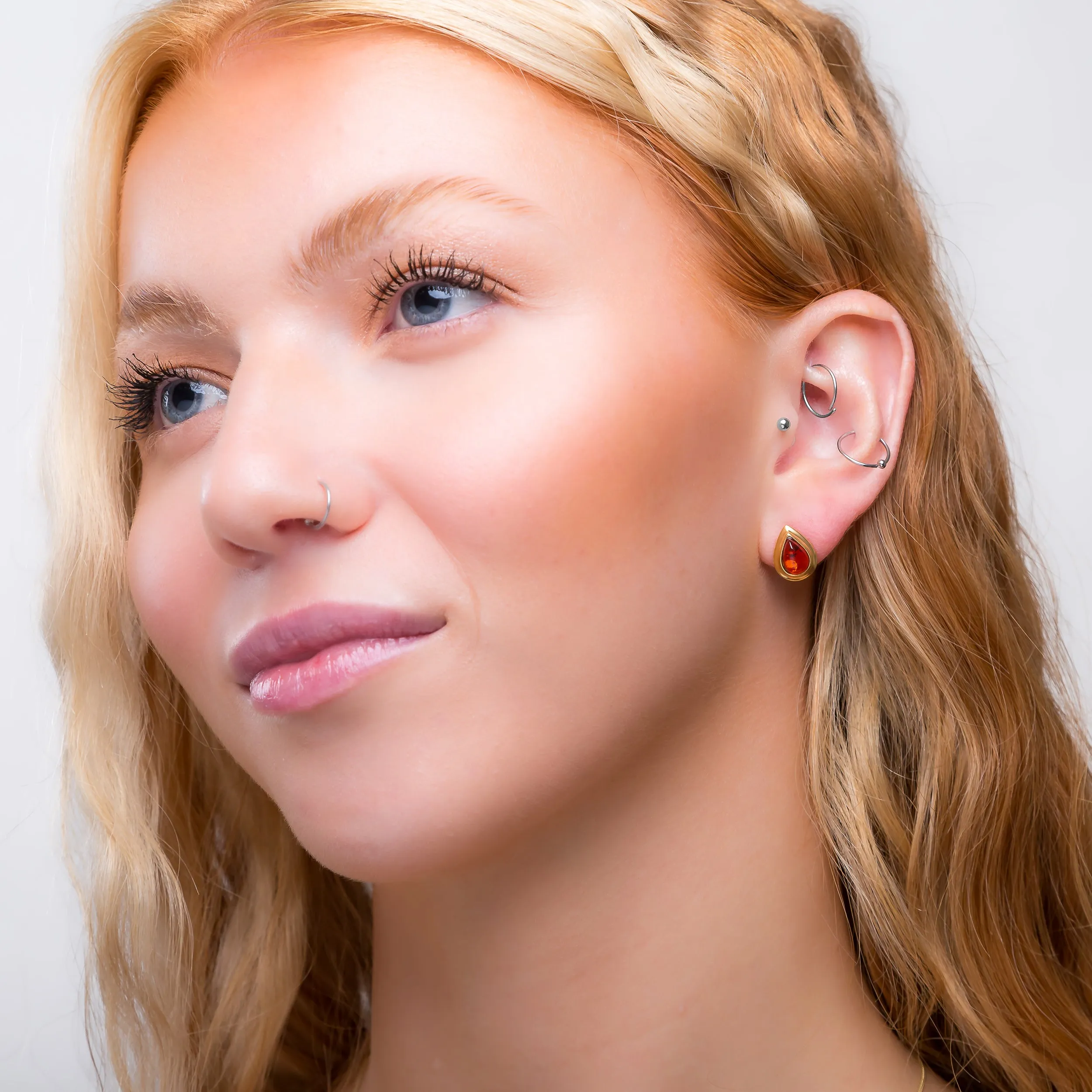 Classic Teardrop Stud Earrings in 24ct Gold Plated & Cognac Amber sold by Henryka product image thumbnail 3