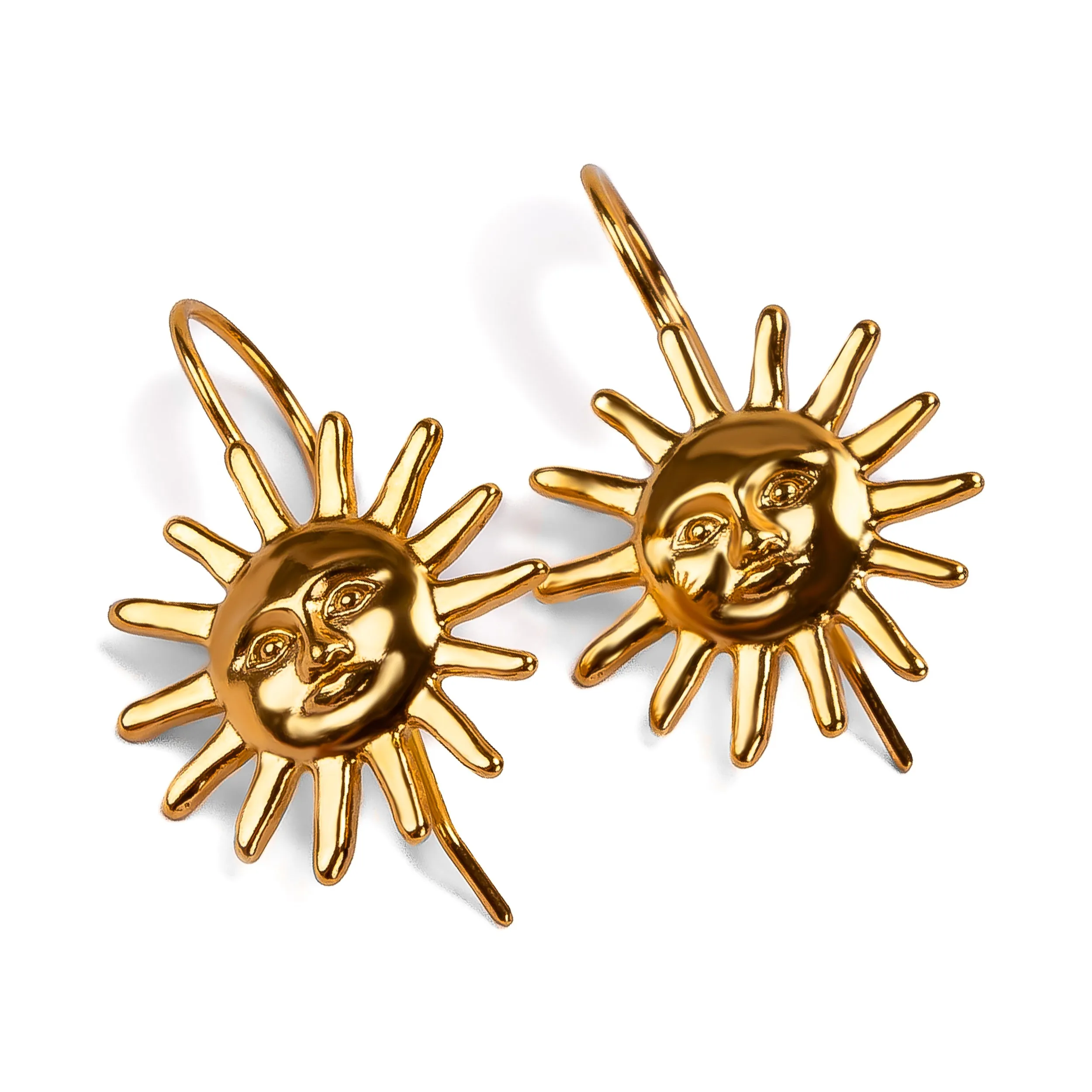 Sun Face Hook Earrings in Silver with 24ct Gold sold by Henryka