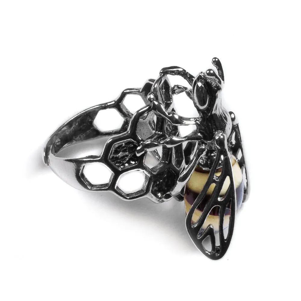 Hornet Ring in Silver and Amber sold by Henryka