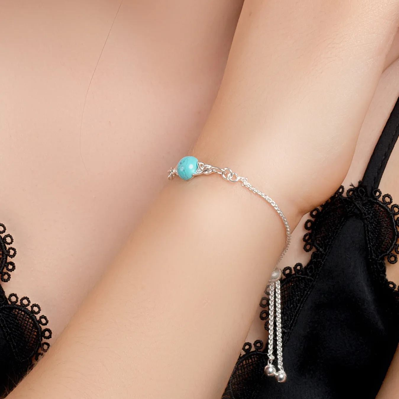 Celtic Style Adjustable Friendship Bracelet in Silver and Turquoise sold by Henryka product image thumbnail 2