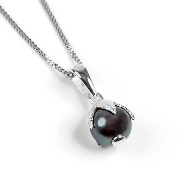 Natural Cultured Black Pearl Necklace in Silver sold by Henryka