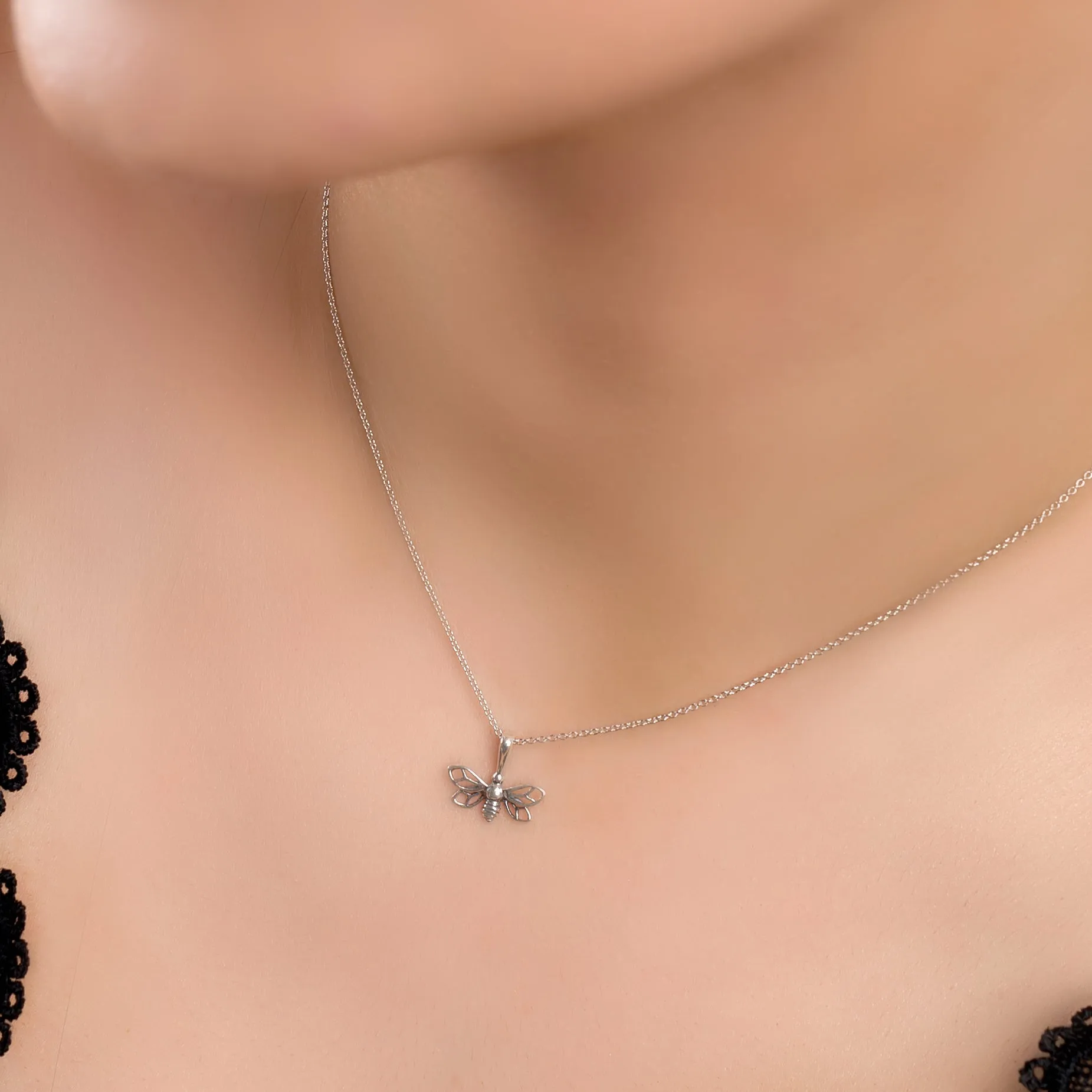 Miniature Bumble Bee Necklace in Silver sold by Henryka product image thumbnail 2