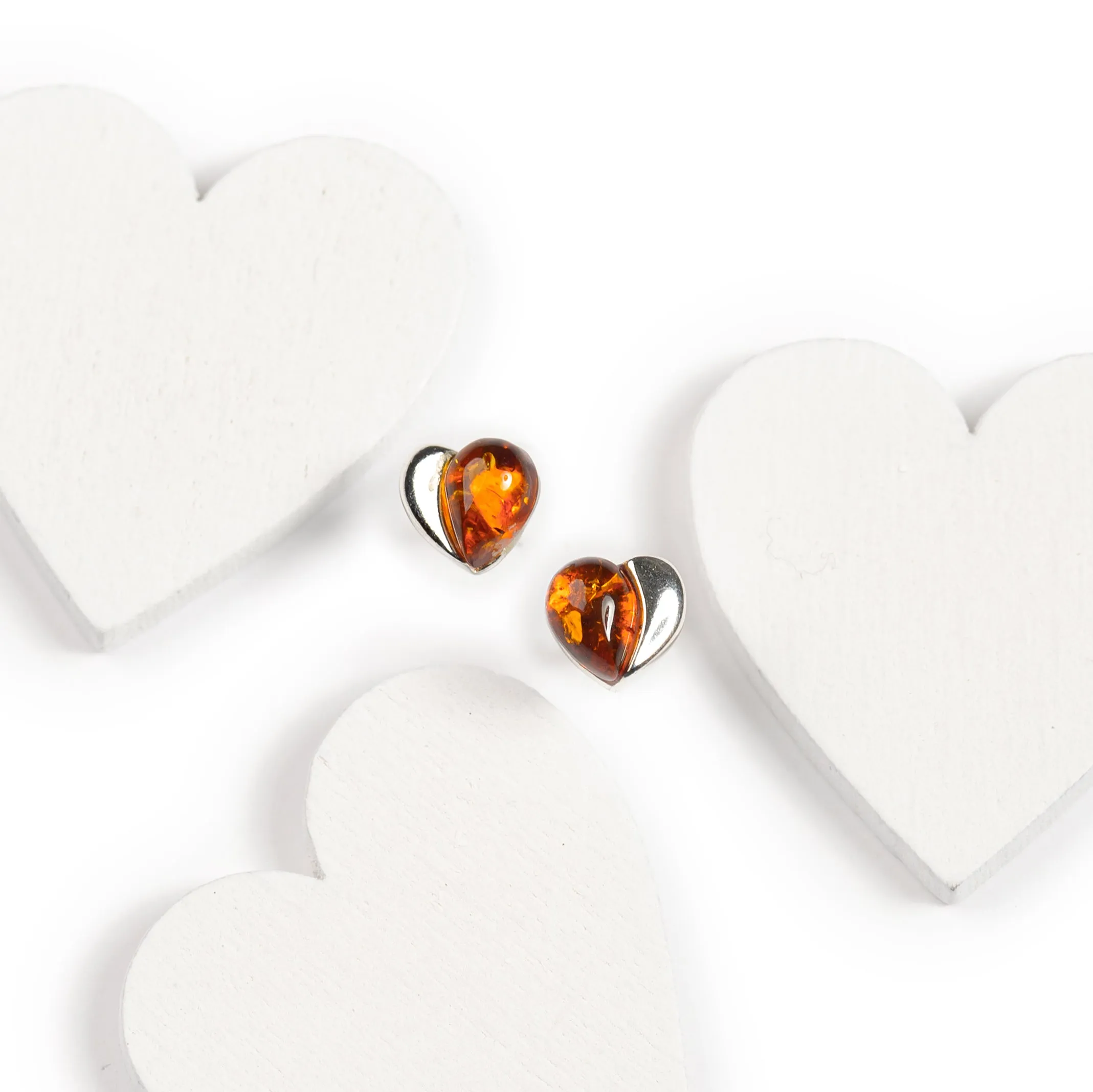 Miniature Heart Stud Earrings in Silver and Amber sold by Henryka product image thumbnail 4