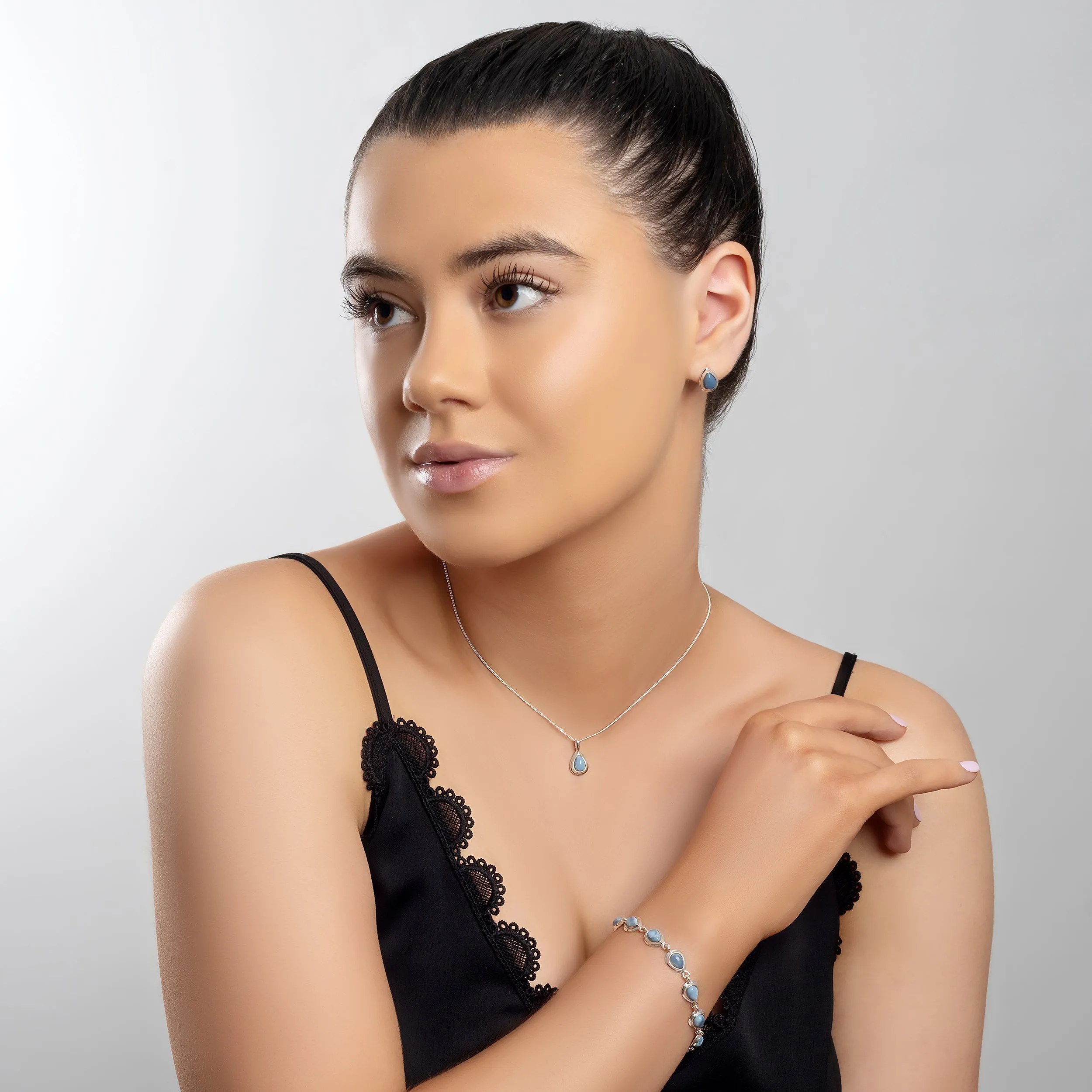 Classic Teardrop Link Bracelet in Silver and Owyhee Blue Opal sold by Henryka product image thumbnail 3