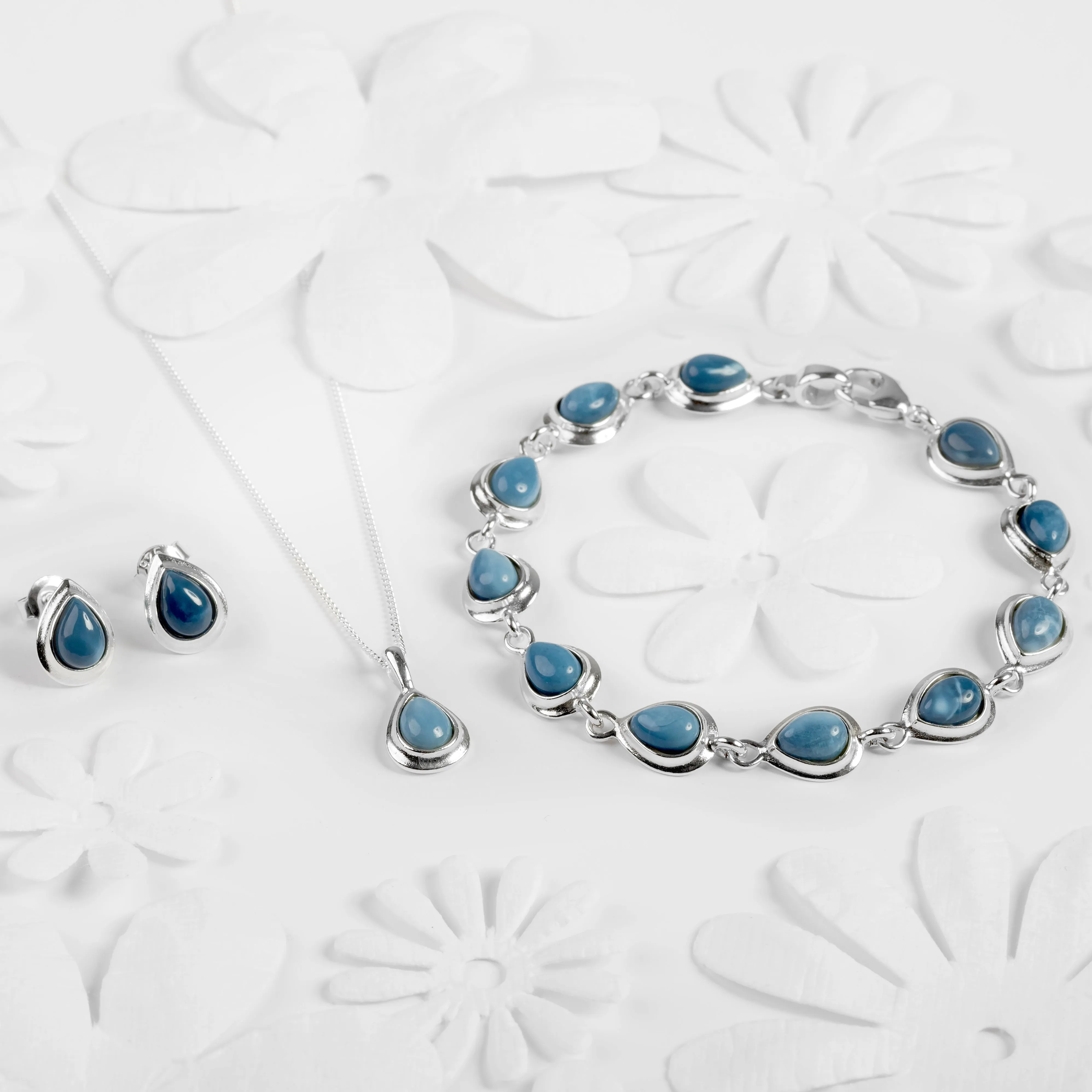 Classic Teardrop Link Bracelet in Silver and Owyhee Blue Opal sold by Henryka product image thumbnail 5