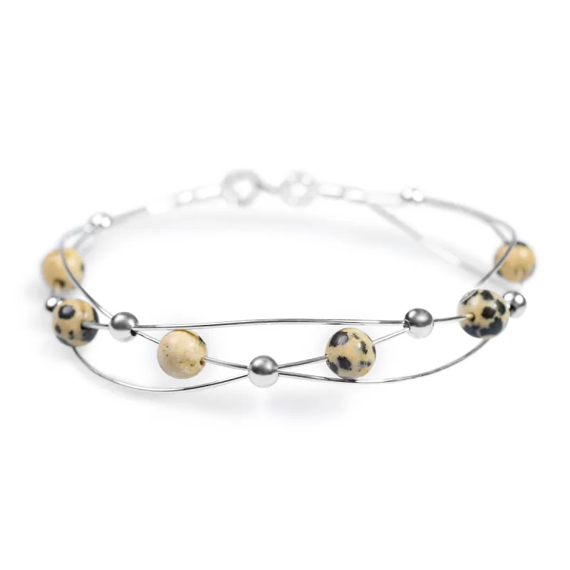 Weaved Bangle in Silver and Dalmatian Jasper sold by Henryka
