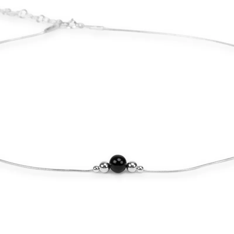 Delicate Single Stone Necklace in Silver and Black Onyx sold by Henryka