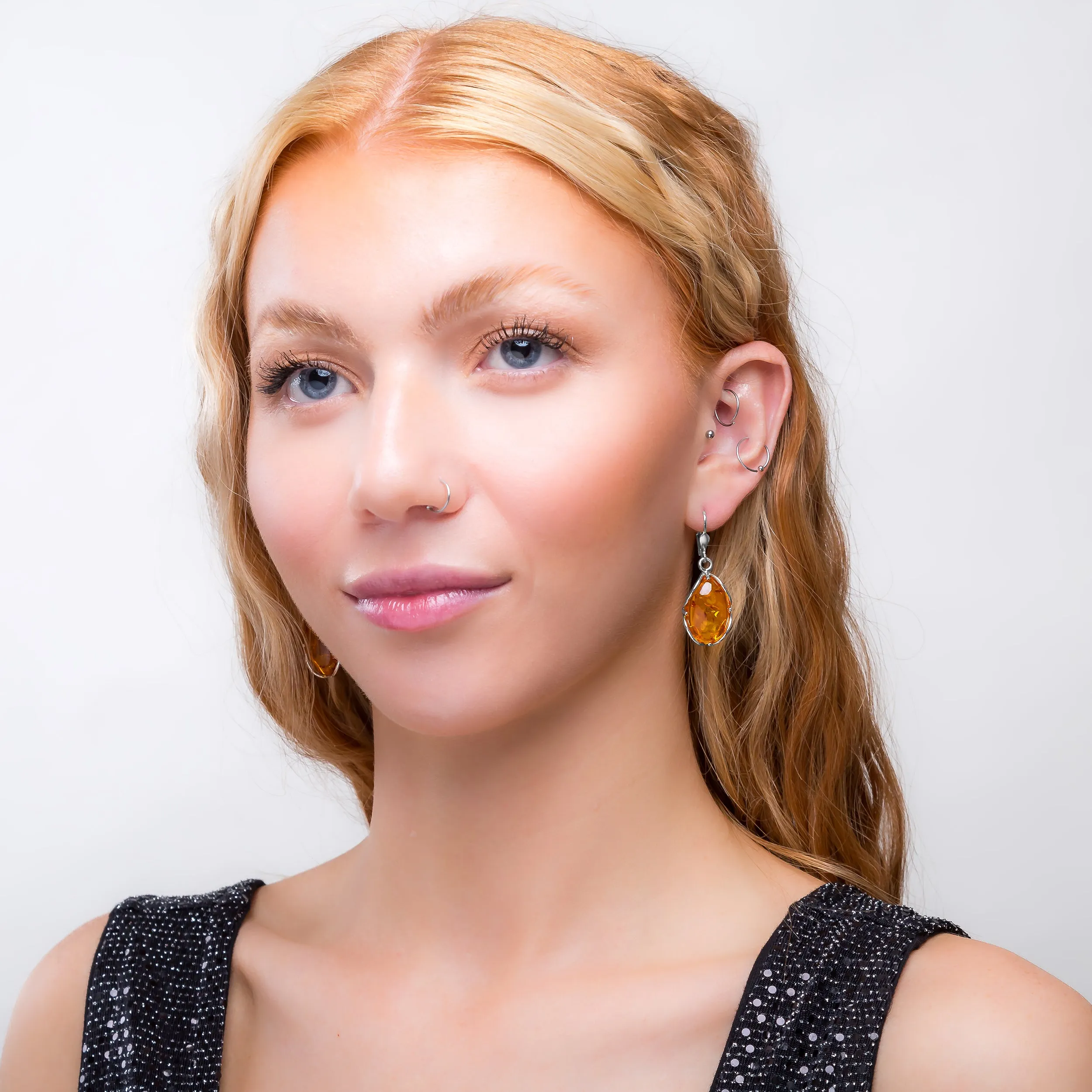 Nugget Drop Earrings in Silver and Amber sold by Henryka product image thumbnail 3