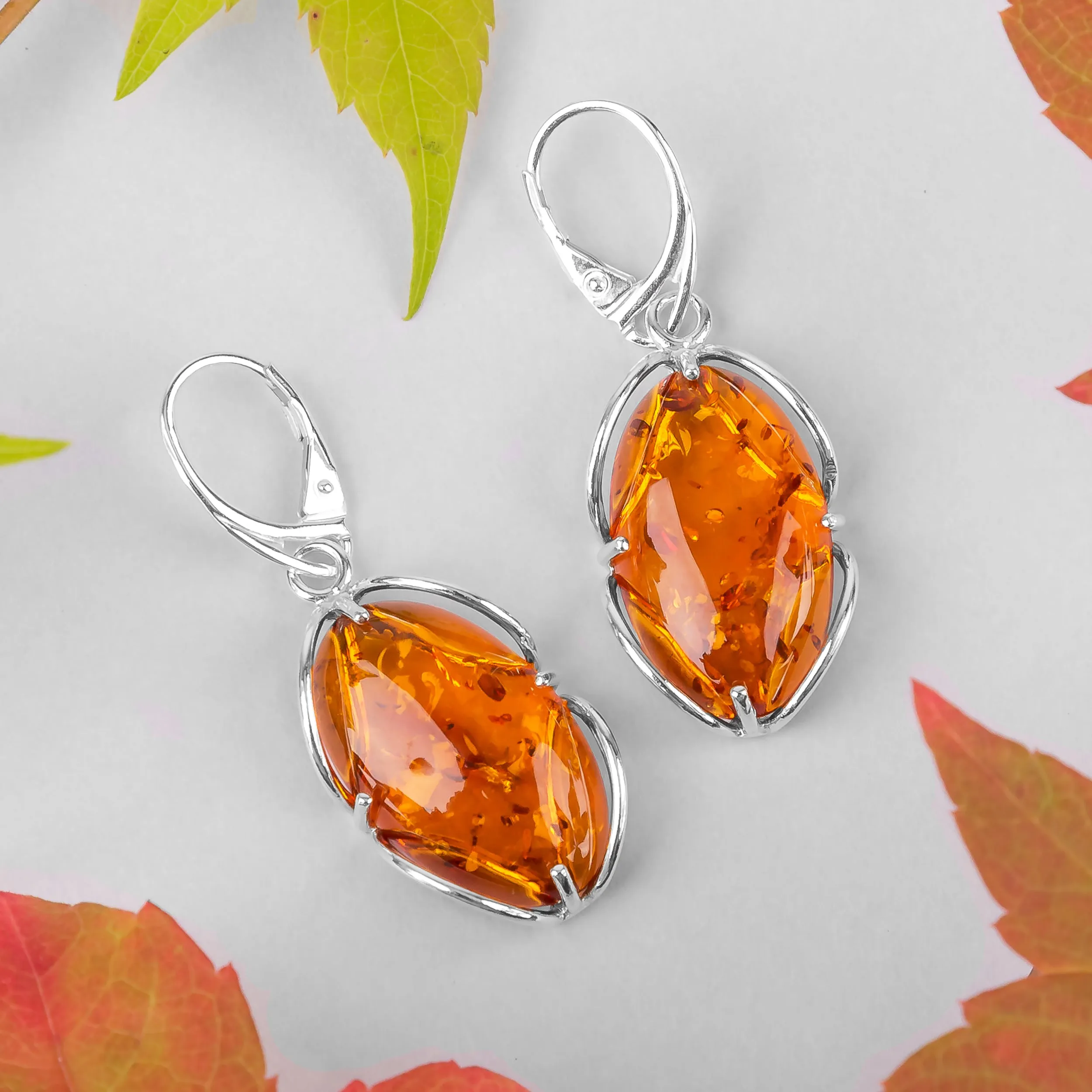Nugget Drop Earrings in Silver and Amber sold by Henryka product image thumbnail 5