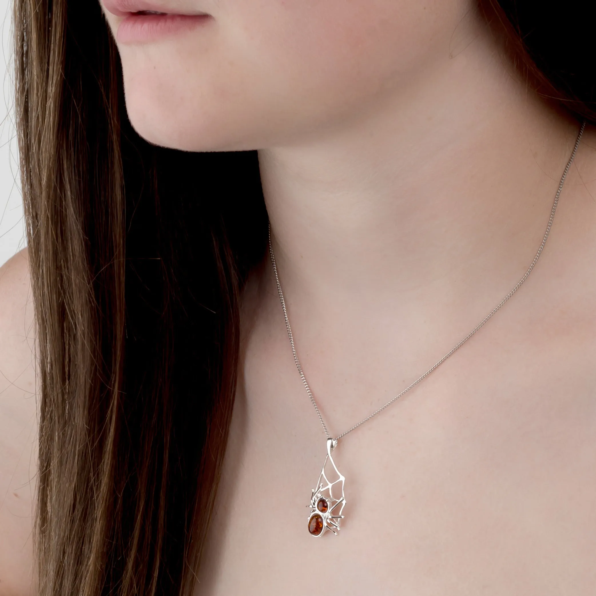 Spider on Web Necklace in Silver and Amber sold by Henryka product image thumbnail 2