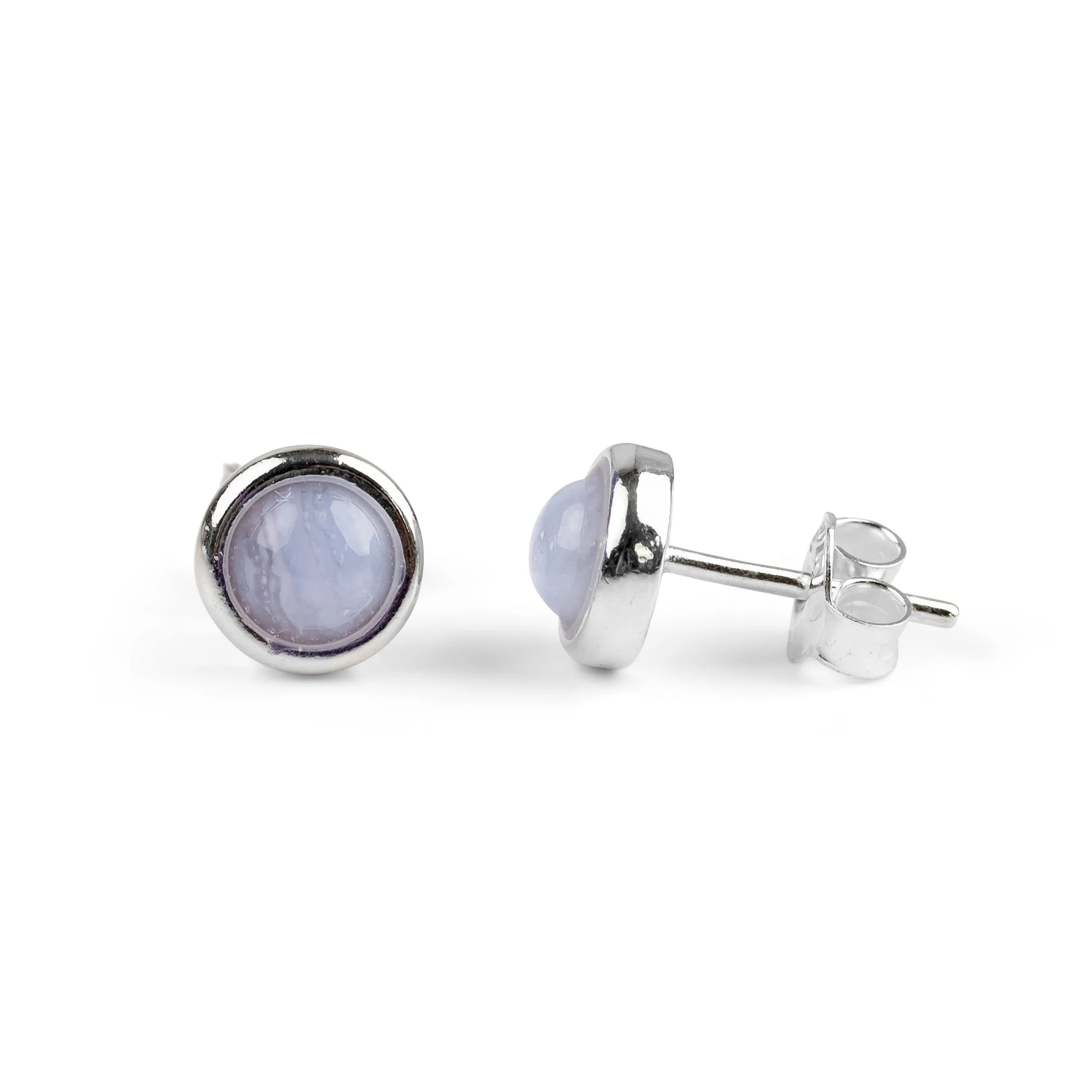 Small Round Stud Earrings in Silver and Blue Lace Agate sold by Henryka