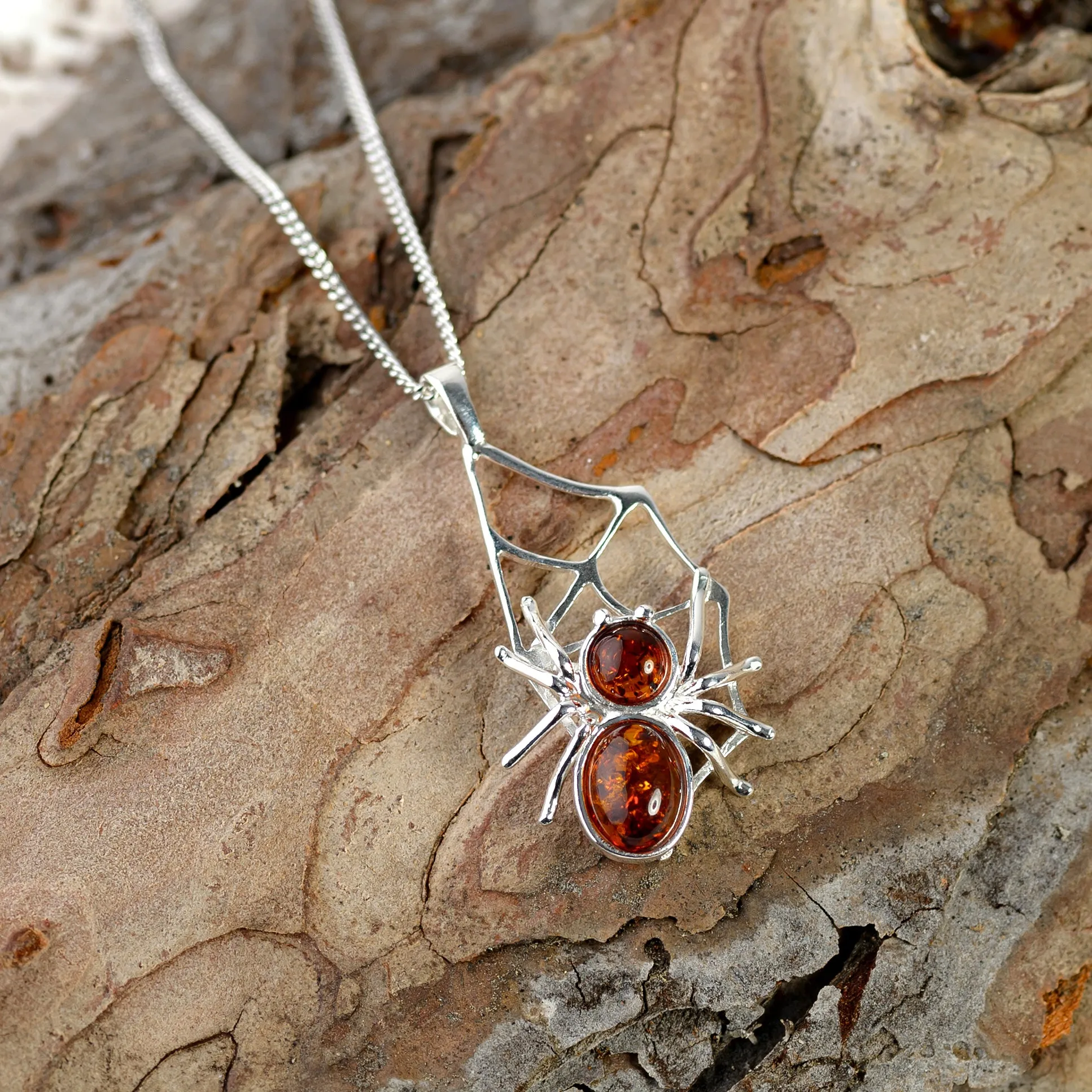 Spider on Web Necklace in Silver and Amber sold by Henryka product image thumbnail 3