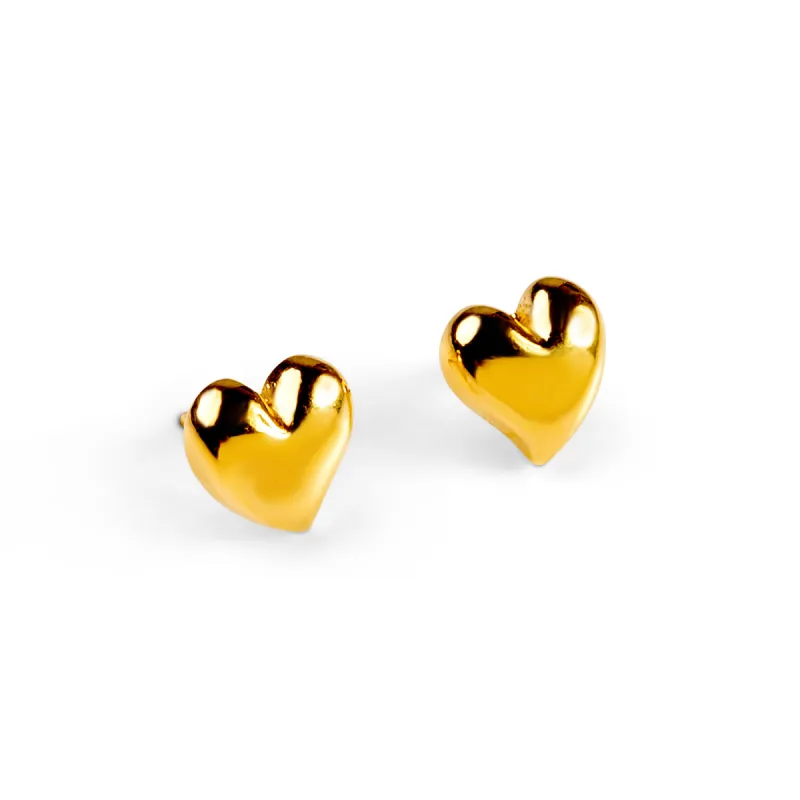 Floating Heart Stud Earrings in Silver with 24ct Gold sold by Henryka