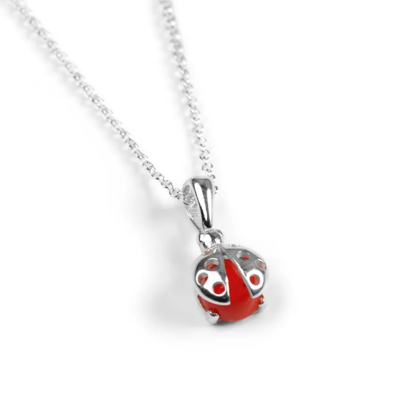 Little Ladybird Necklace in Silver and Coral sold by Henryka