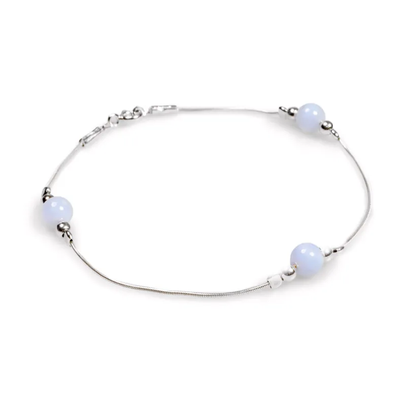 Bead Bracelet in Silver and Blue Lace Agate sold by Henryka