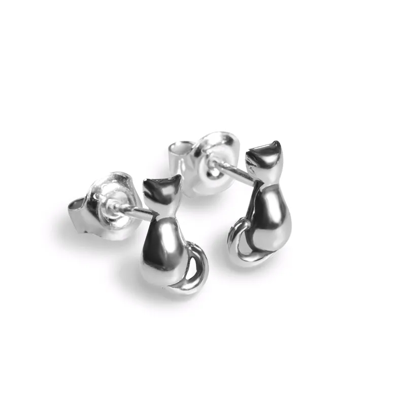 Miniature Cat Stud Earrings in Silver sold by Henryka