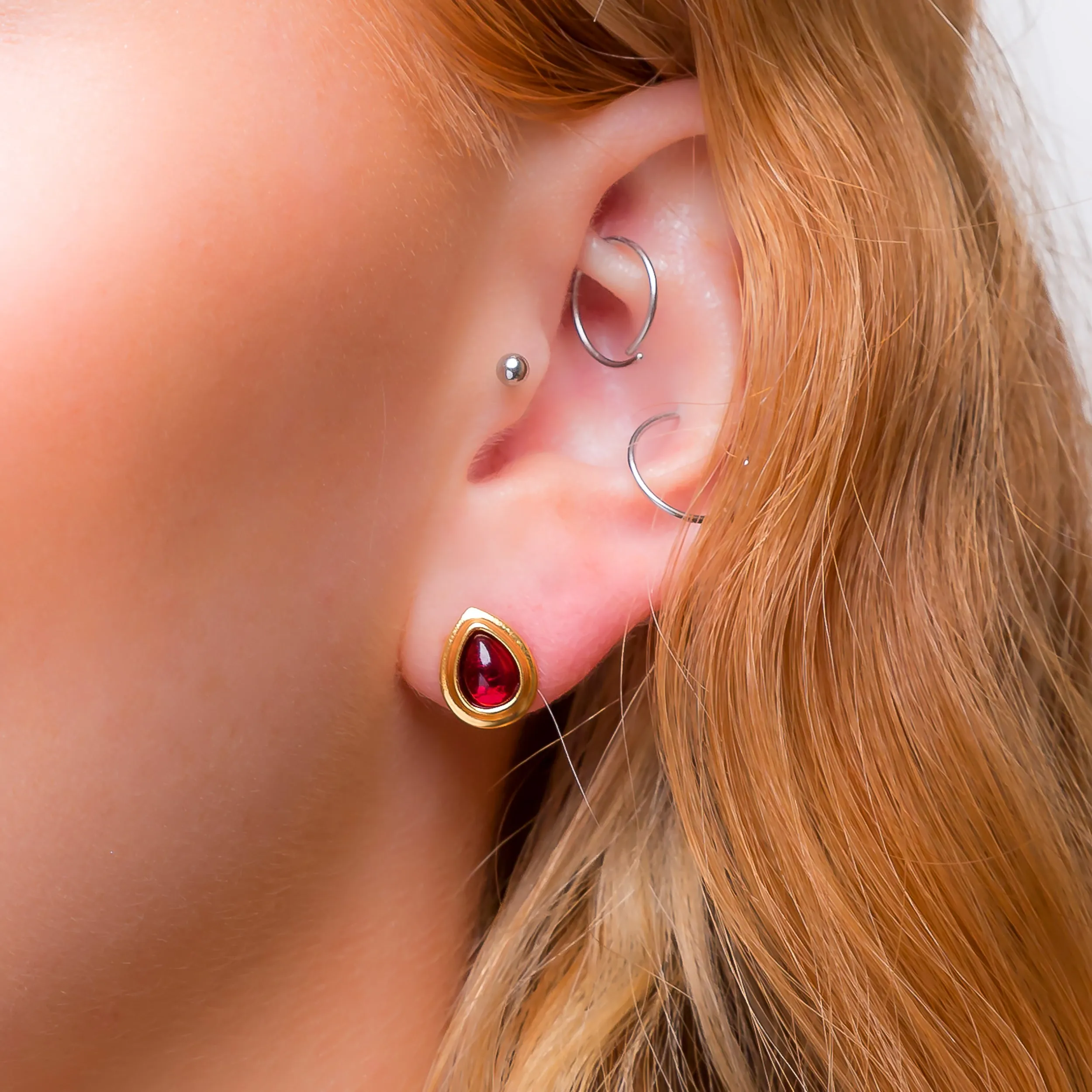 Classic Teardrop Stud Earrings in Silver with 24ct Gold & Garnet sold by Henryka product image thumbnail 2