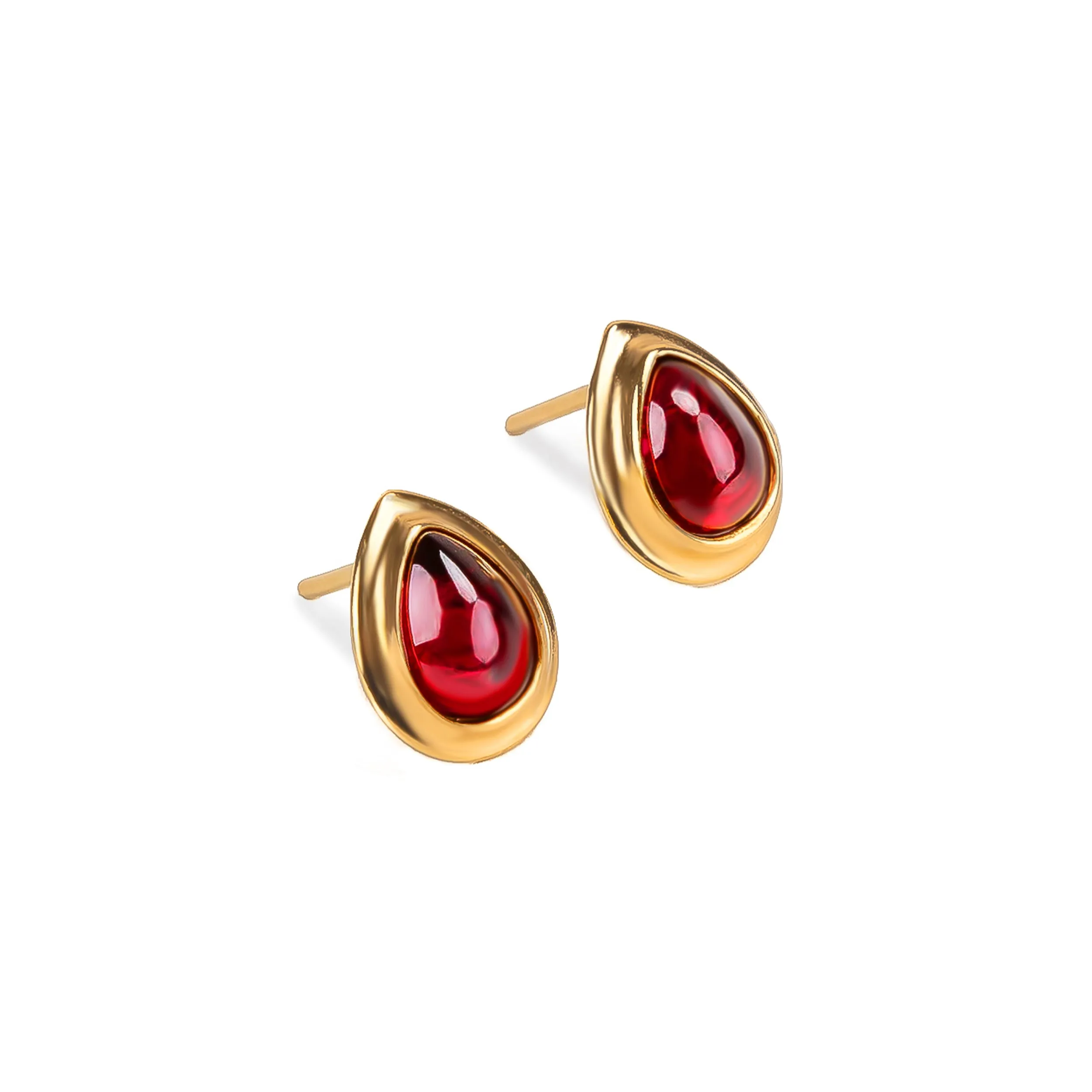 Classic Teardrop Stud Earrings in Silver with 24ct Gold & Garnet sold by Henryka