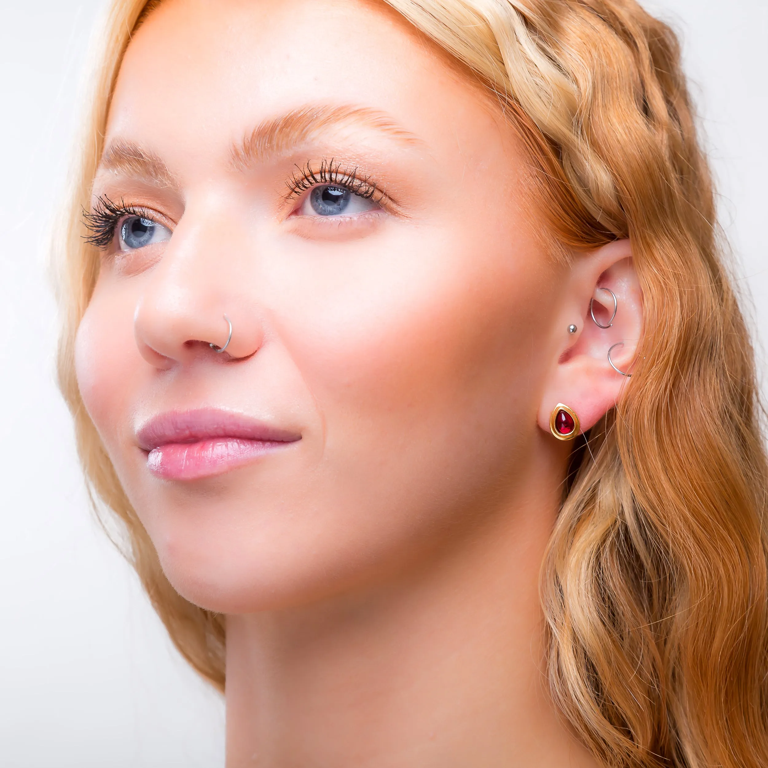 Classic Teardrop Stud Earrings in Silver with 24ct Gold & Garnet sold by Henryka product image thumbnail 3