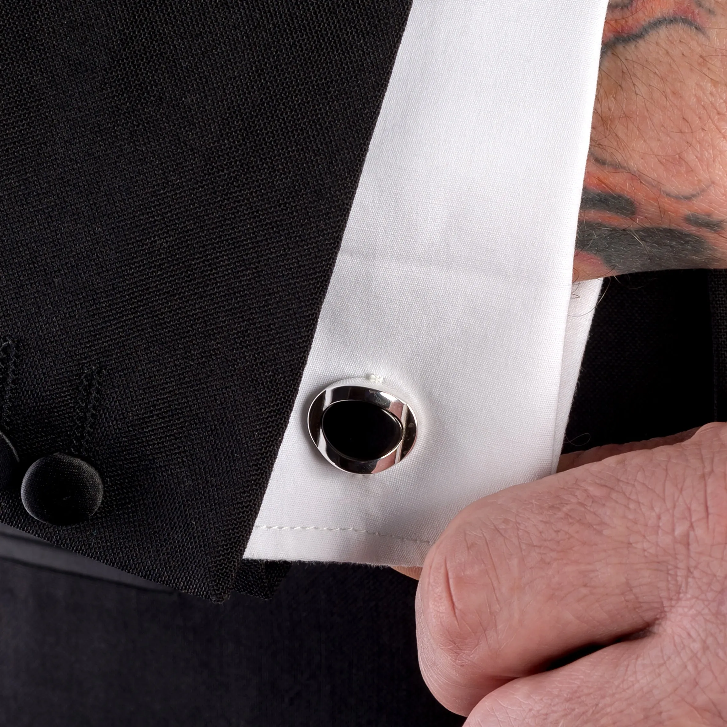 Chunky Oval Centre Cufflinks in Silver and Cherry Amber sold by Henryka product image thumbnail 3