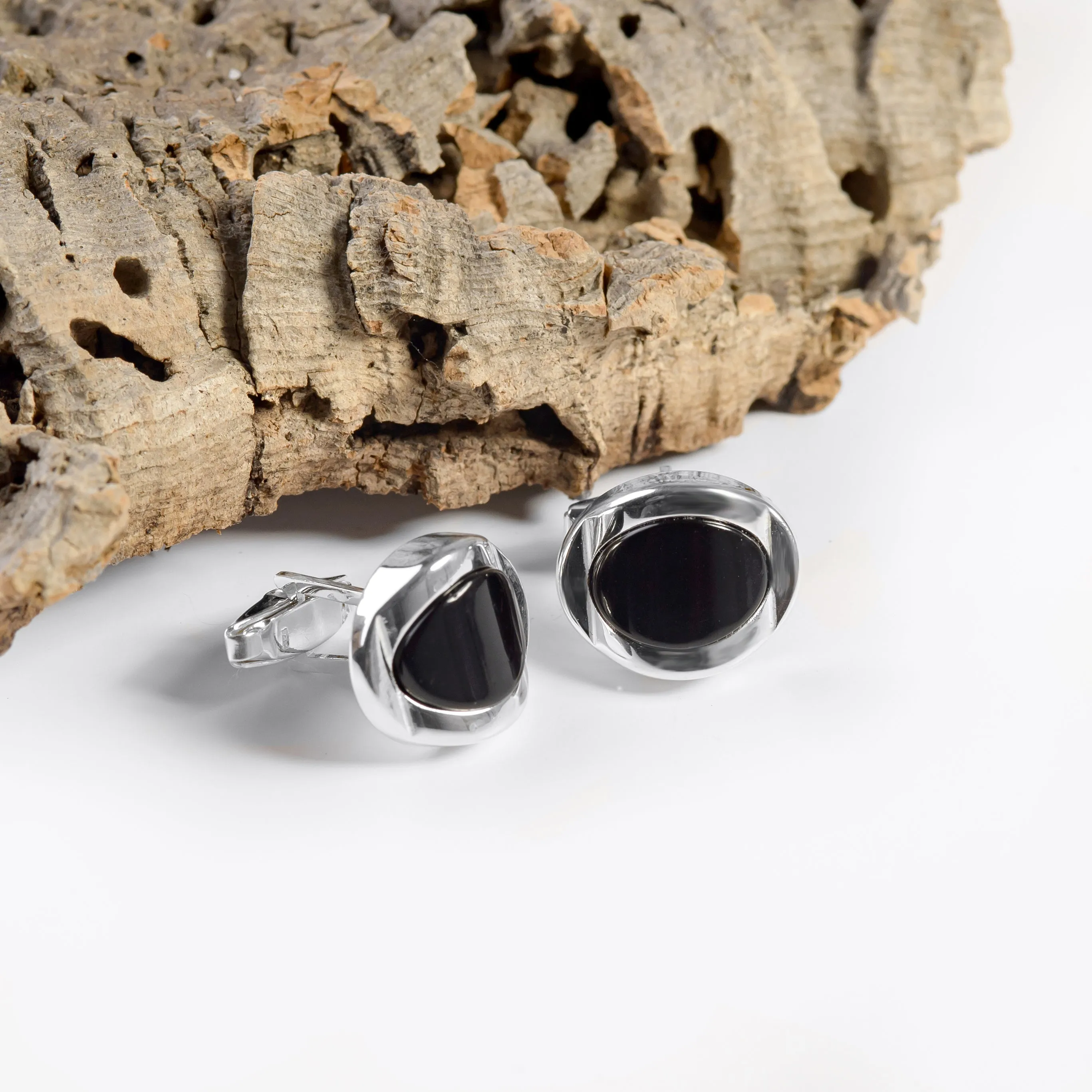 Chunky Oval Centre Cufflinks in Silver and Cherry Amber sold by Henryka product image thumbnail 4