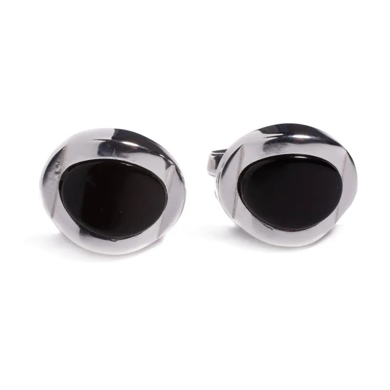 Chunky Oval Centre Cufflinks in Silver and Cherry Amber sold by Henryka