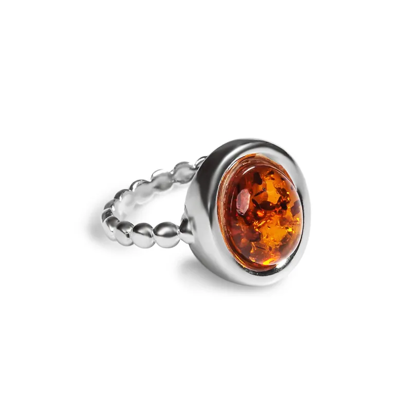 Large Oval Delicate Ring in Silver and Amber sold by Henryka
