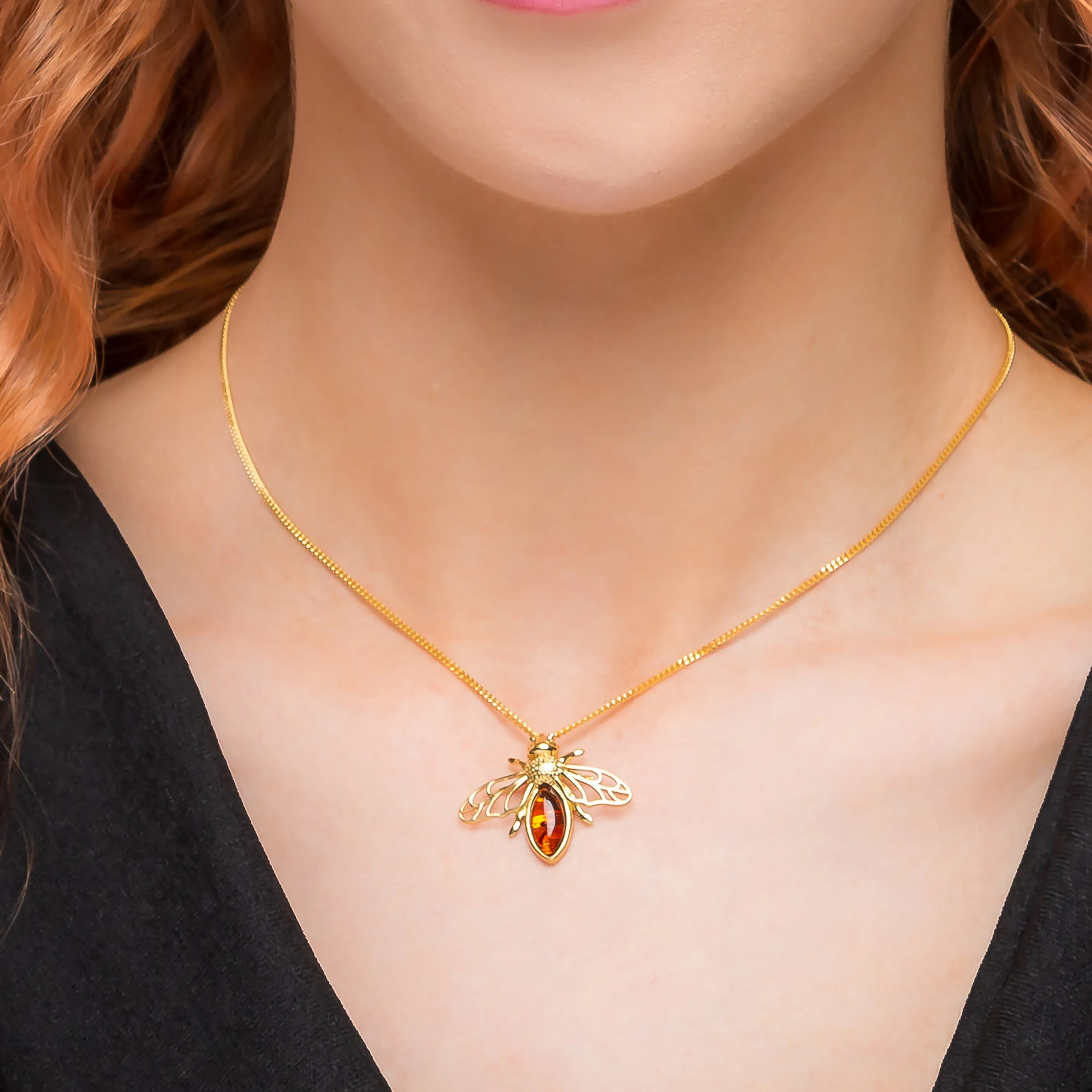 Striped Honey Bee Necklace in Silver with 24ct Gold & Amber sold by Henryka product image thumbnail 2
