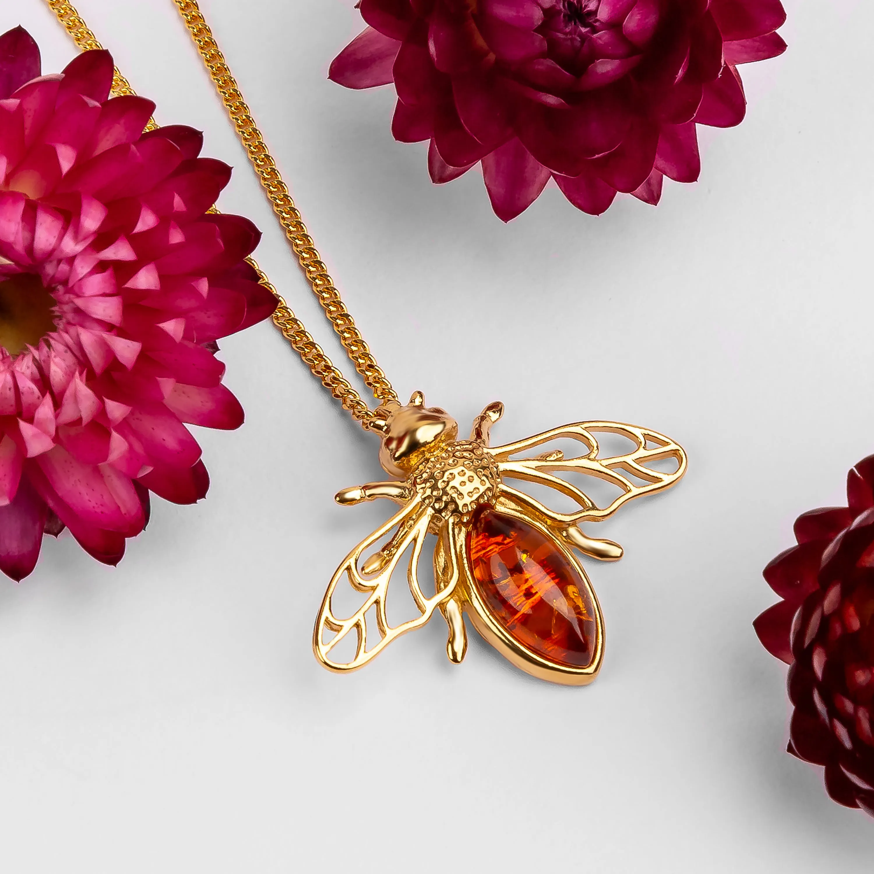 Striped Honey Bee Necklace in Silver with 24ct Gold & Amber sold by Henryka product image thumbnail 4